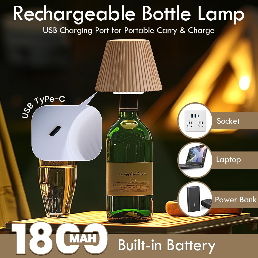 Wilit Wireless Bottle Lamp Shades For Table Lamps, 3 Level Brightness Bar Lights For Home Bar, Rechargeable Cordless Lamp For Bedroom Bar&Restaurant, Modern Wine Bottle Light, For Women