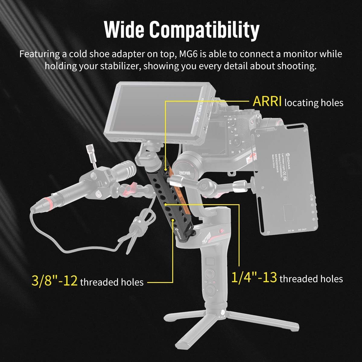 Moman Gimbal Handle Mg6 With Cold Shoe Comfortable Grip Arri 1/4"/3/8" Threaded Hole For Gimbal Stabilizers Weebill For Zhiyun Weebill S