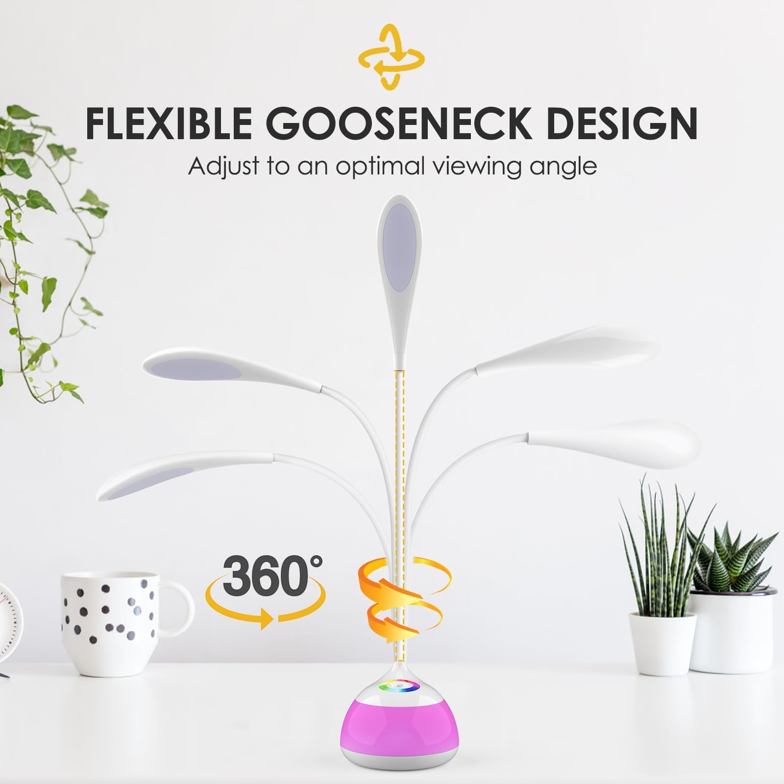 Xanso Small Desk Rgb Lamp - 3 Levels Touch Control Portable Reading Light - Cordless Flexible Gooseneck Table Lamp For Room Bedside And Office