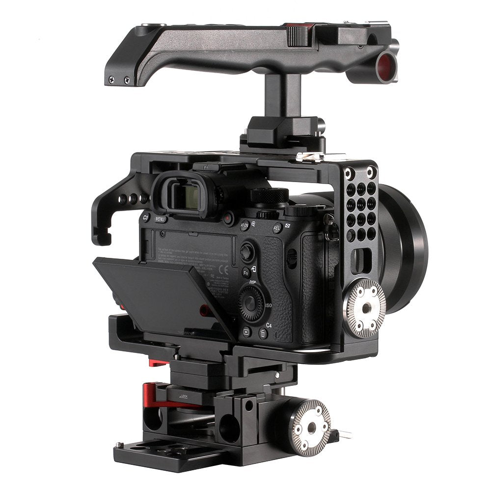 Jtz Dp30 Jl-Js7 Electronic Camera Cage Video Stabilizer Rig + 15Mm Rail Base Plate, Top Handle For Sony A9/A7Iii/A7Riii/A7Siii/A7Riv Mirrorless Camera Zoom, Focus, Rec Start/Stop
