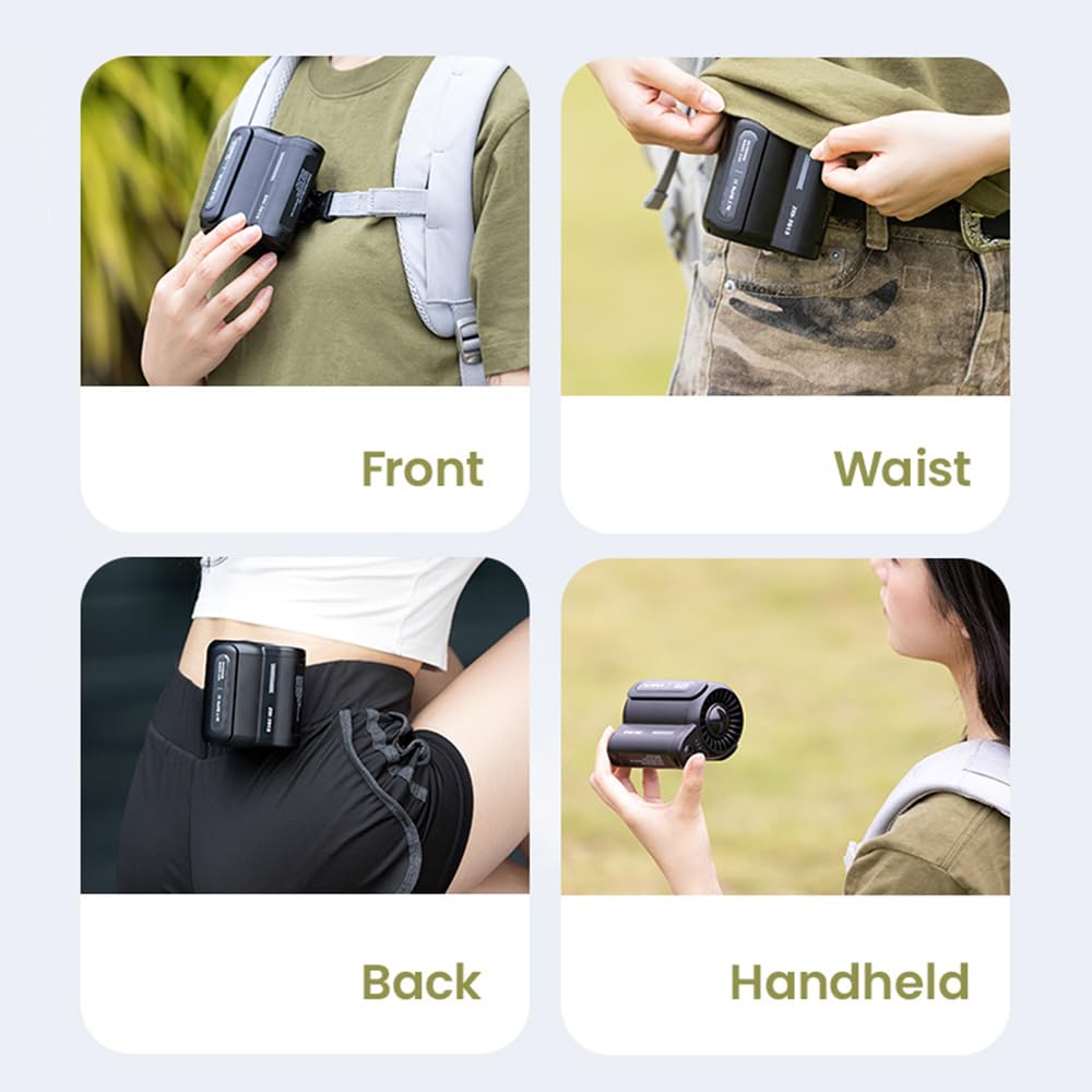 Portable Fan, Portable Waist Clip Fan Rechargeable Battery Operated Powered Fan, Wearable Body Belt