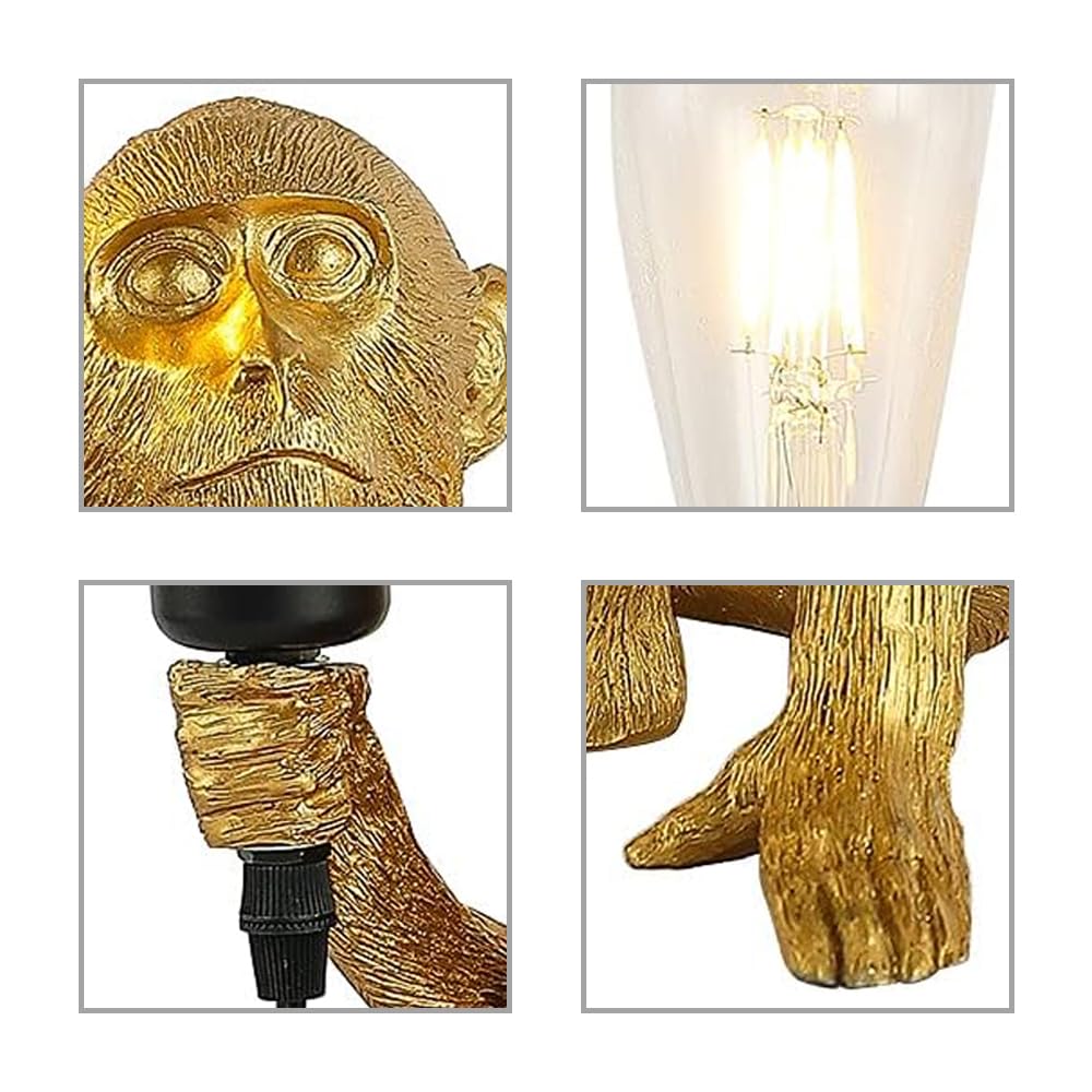 Lxrnqcey Modern Creative Table Light Monkey Desk Lamp, Resin Sitting Monkey Lighting Fixture, Industrial Table Lighting Fixture Chandelier For Living Room, Bedroom, Office, Gold, Table Lamp