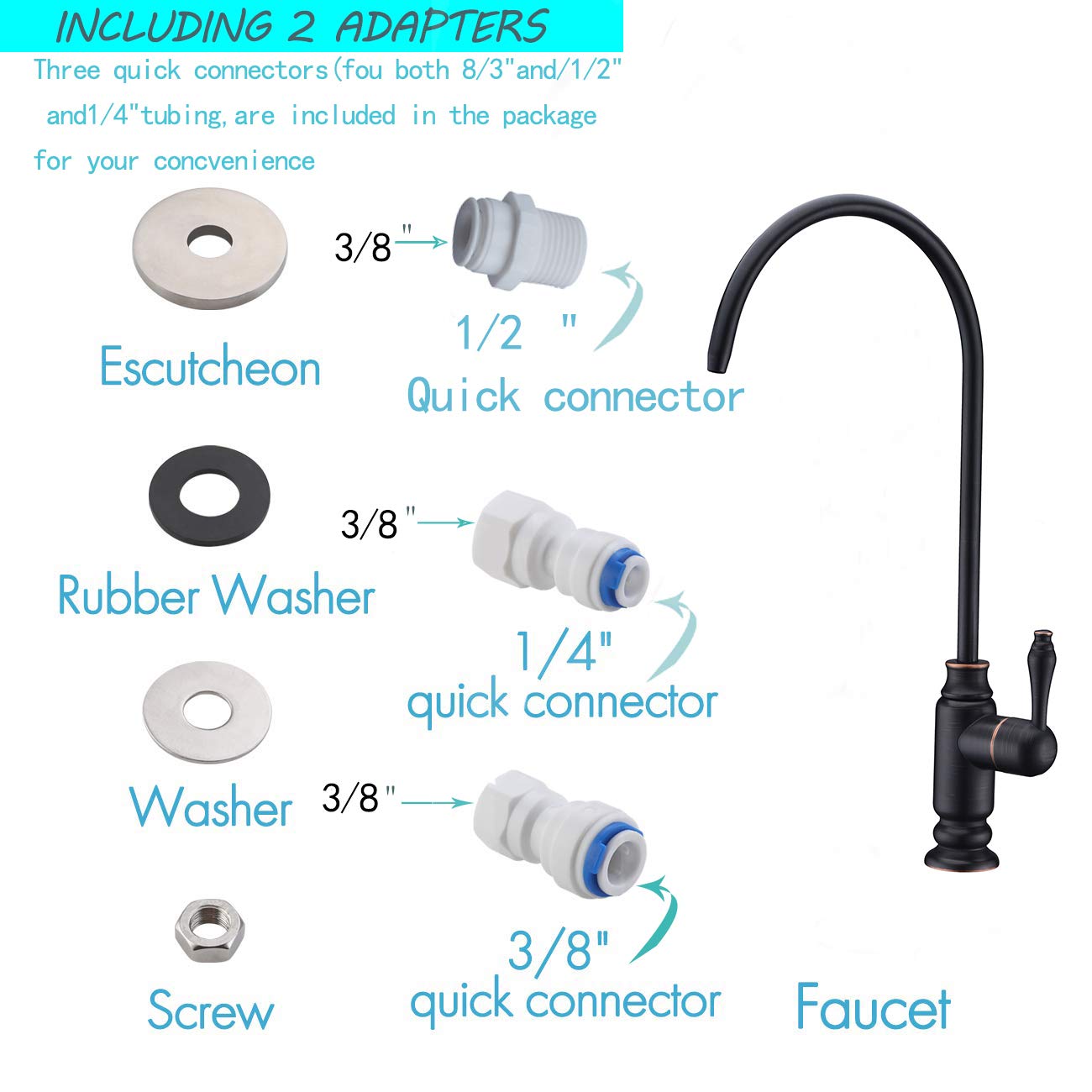 Kmeino Oil Rubbed Bronze Water Drinking Faucet, 100% Lead-, Universal Fit For Ro Systems, Low Noise, Ceramic Disk Cartridge, Sink Mount