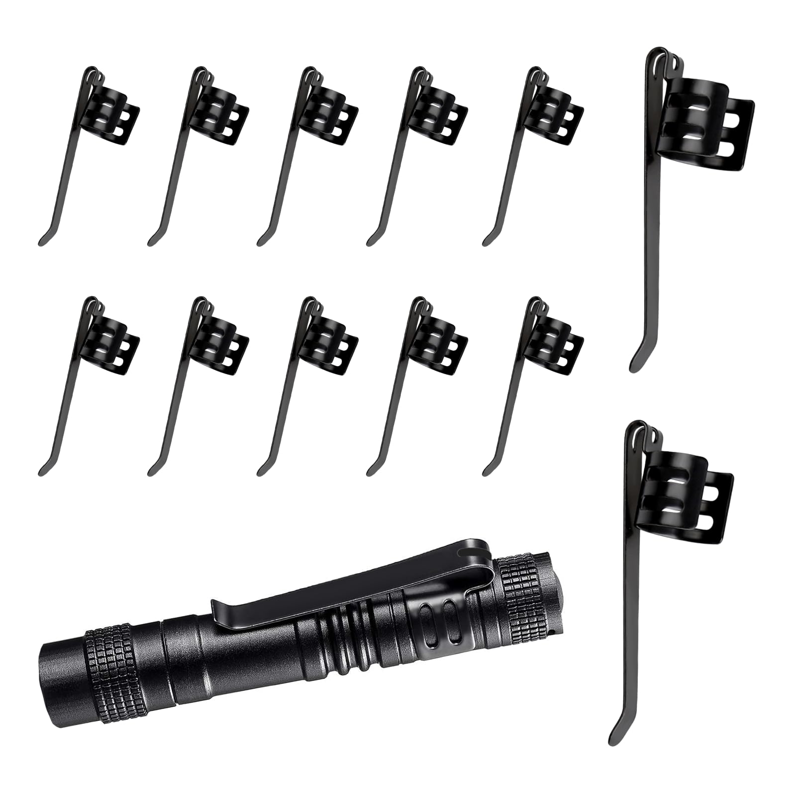 Llmsix 12-Piece Stainless Steel Flashlight Set - Portable, Black, Keychain Lights With Clip