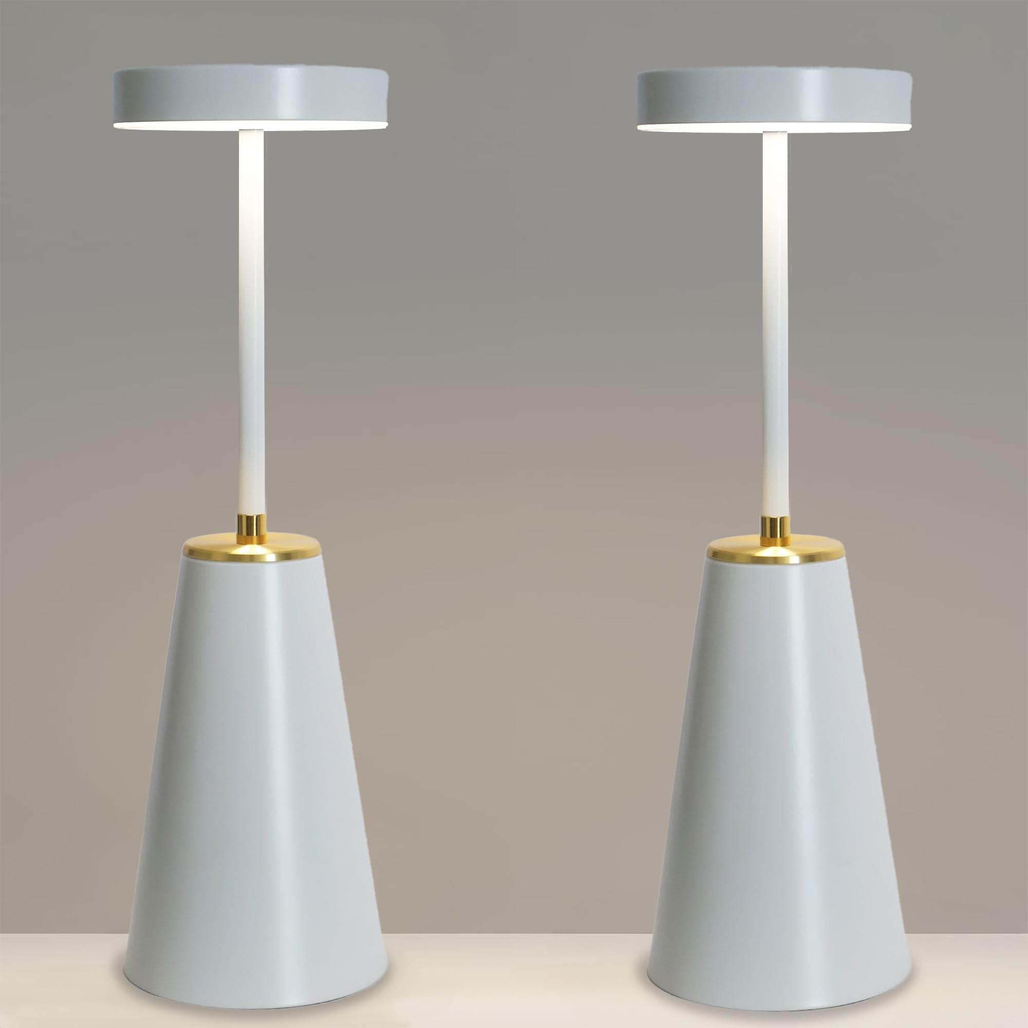 Geniusen 2 Pack Cordless Rechargeable Table Lamps - Modern Sleek Design W/ 3 Color Stepless Dimming – Cordless Bedside Lamp With Touch Switch- Led Table Lamps For Bedroom, Desk, Patio, & Restaurant (White)