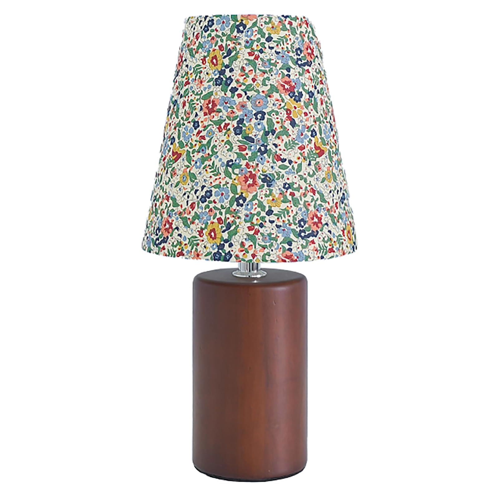 Kvppvt Vintage Floral Fabric Table Lamp With Wooden Base, Adjustable Light Color And Brightness, Usb Powered, Simple Retro Style Led Light For Bedroom Living Room Office (Cylindrical)