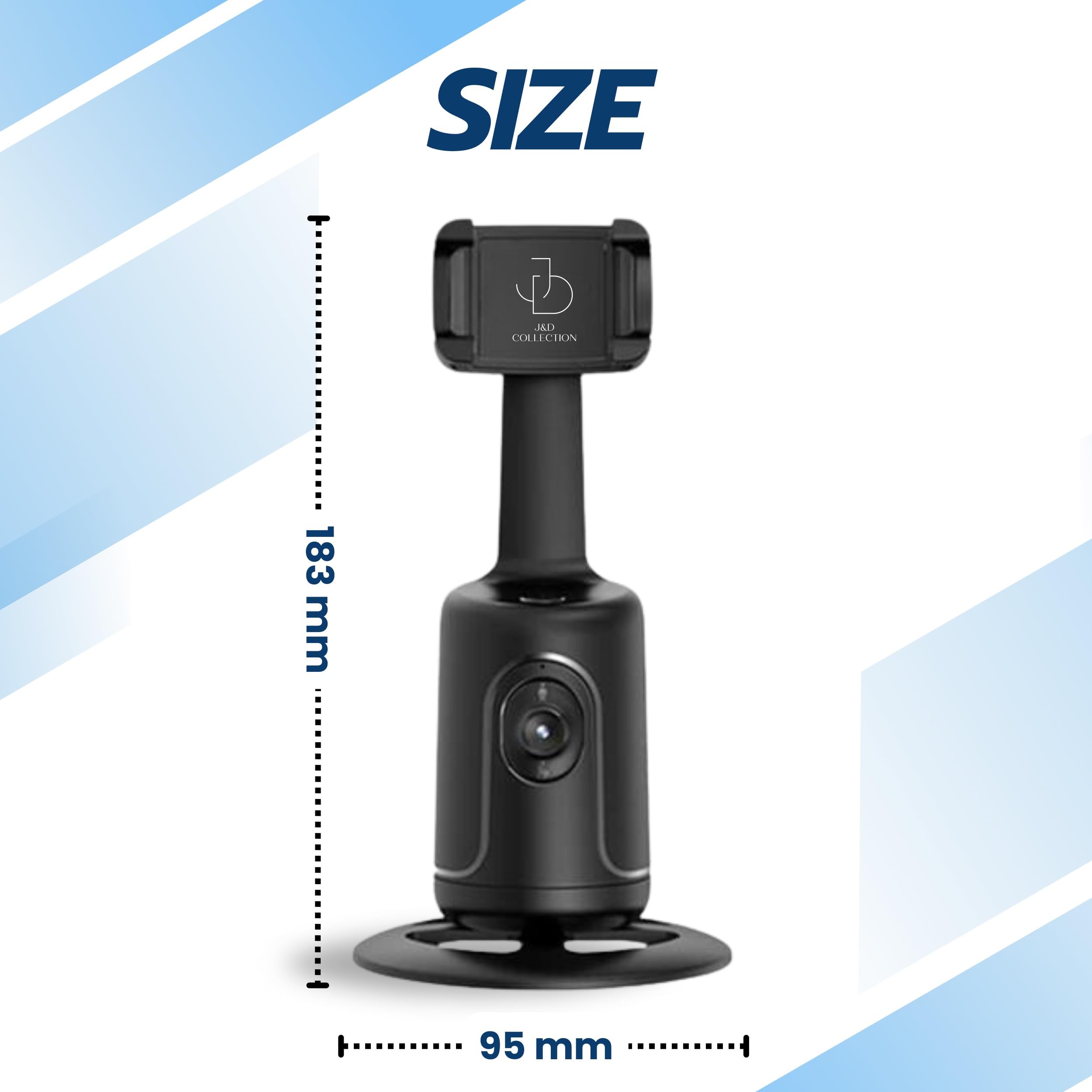 J&D Collection J&D Collection- Intelligent Phone Tripod With Automatic Face Tracking - 360° Rotation, Face & Body Ai Tracking, Universal Compatibility For Ios & Android, Usb Port, Sleek Black Design (Black)