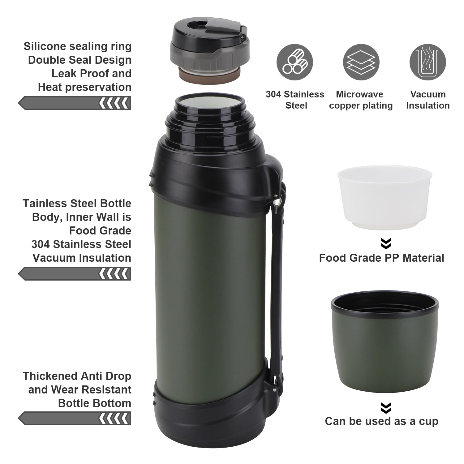 84Oz/2.5L Large Coffee Thermoses For Travel Stainless Steel Large Flask With Handle For Hiking Fish