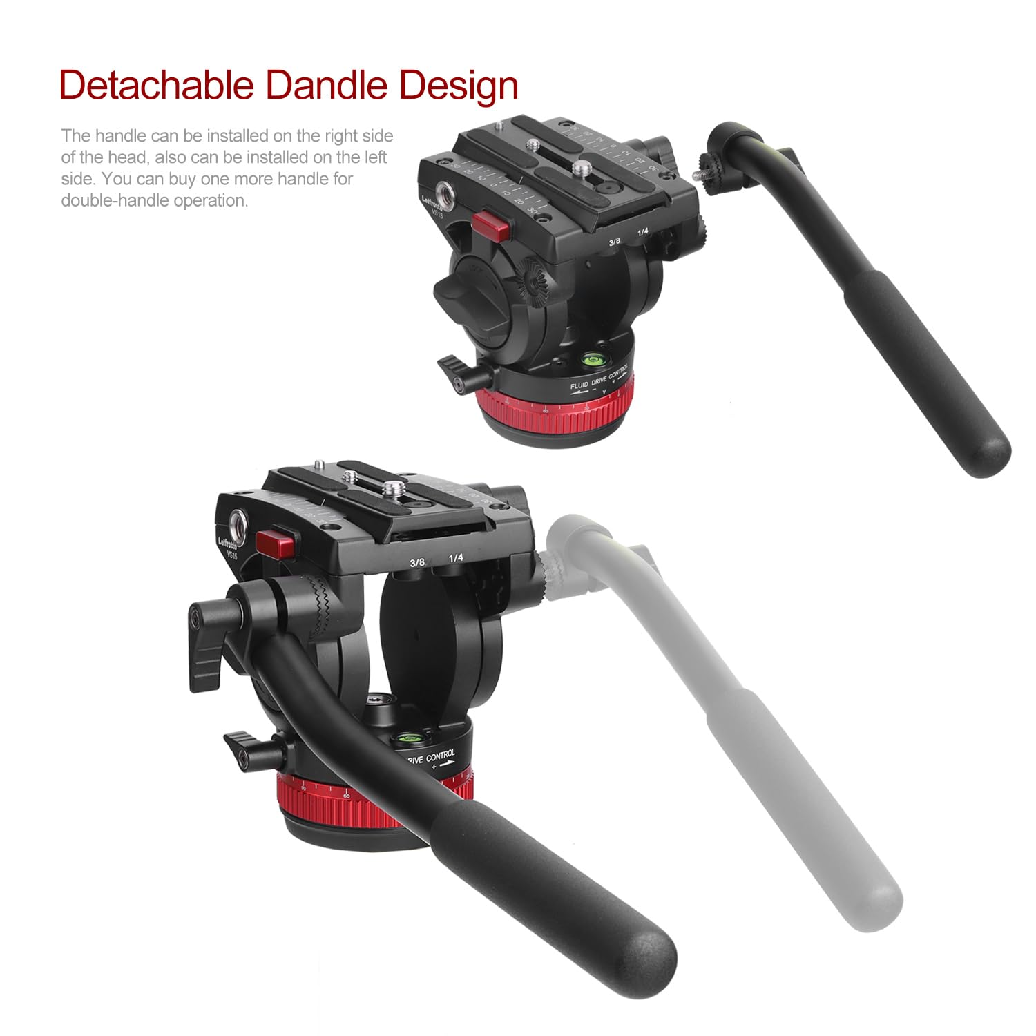 Leifrotto Large Tripod Head 75Mm Base, Vs15 Heavy Duty Fluid Tripod With Handle & Quick Release Plate For Manfrotto Video Head Mount Plate, Max Load 33Ibs, For Video Cameras, Dslr Mirrorless Cameras