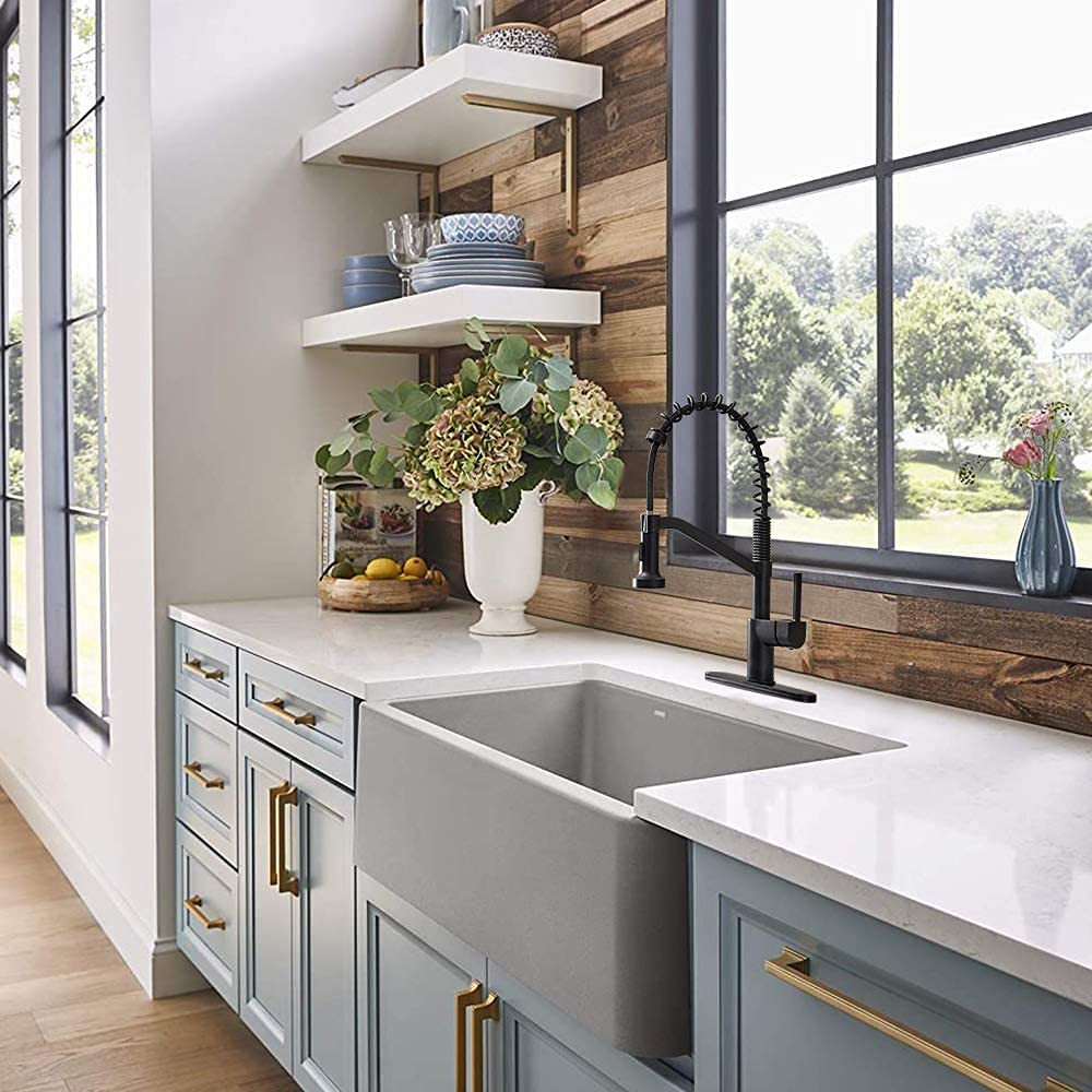 Owofan Black Kitchen Faucets With Pull Down Sprayer Industrial Single Handle One Hole Or 3 Hole Faucet For Farmhouse Camper Laundry Utility Rv Wet Bar Sinks
