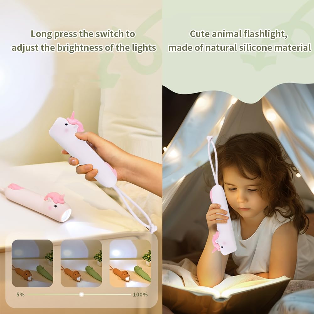 Yzyoe  Rechargeable Small Horse Led Flashlight, Cute Animal Shaped Silicone Flashlight, Comfortable Touch Lasting Press To Adjust Brightness Portable Outdoor Lighting Creative Light.
