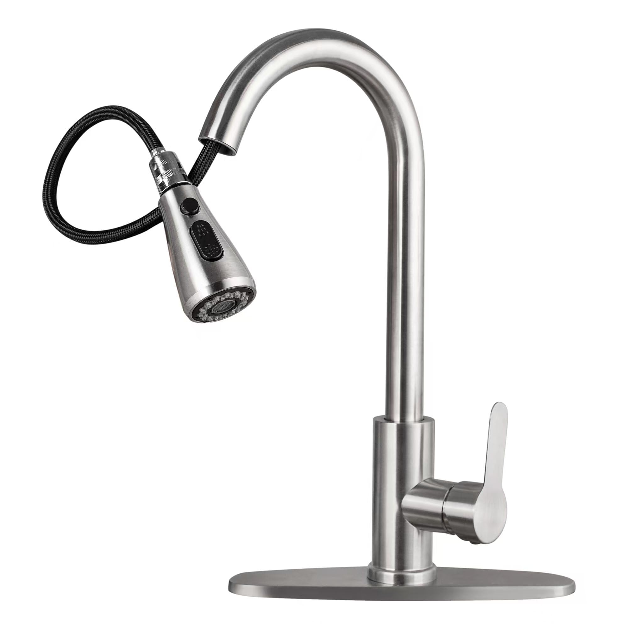 Ruhekⅴ Kitchen Sink Faucet With Pull Down Sprayer，Utility Rv Bar Sinks Deck Plate Home Handle Stainless Steel 360 High Arc Brushed Nickel Out Kitchens Tap Faucets (Silver)