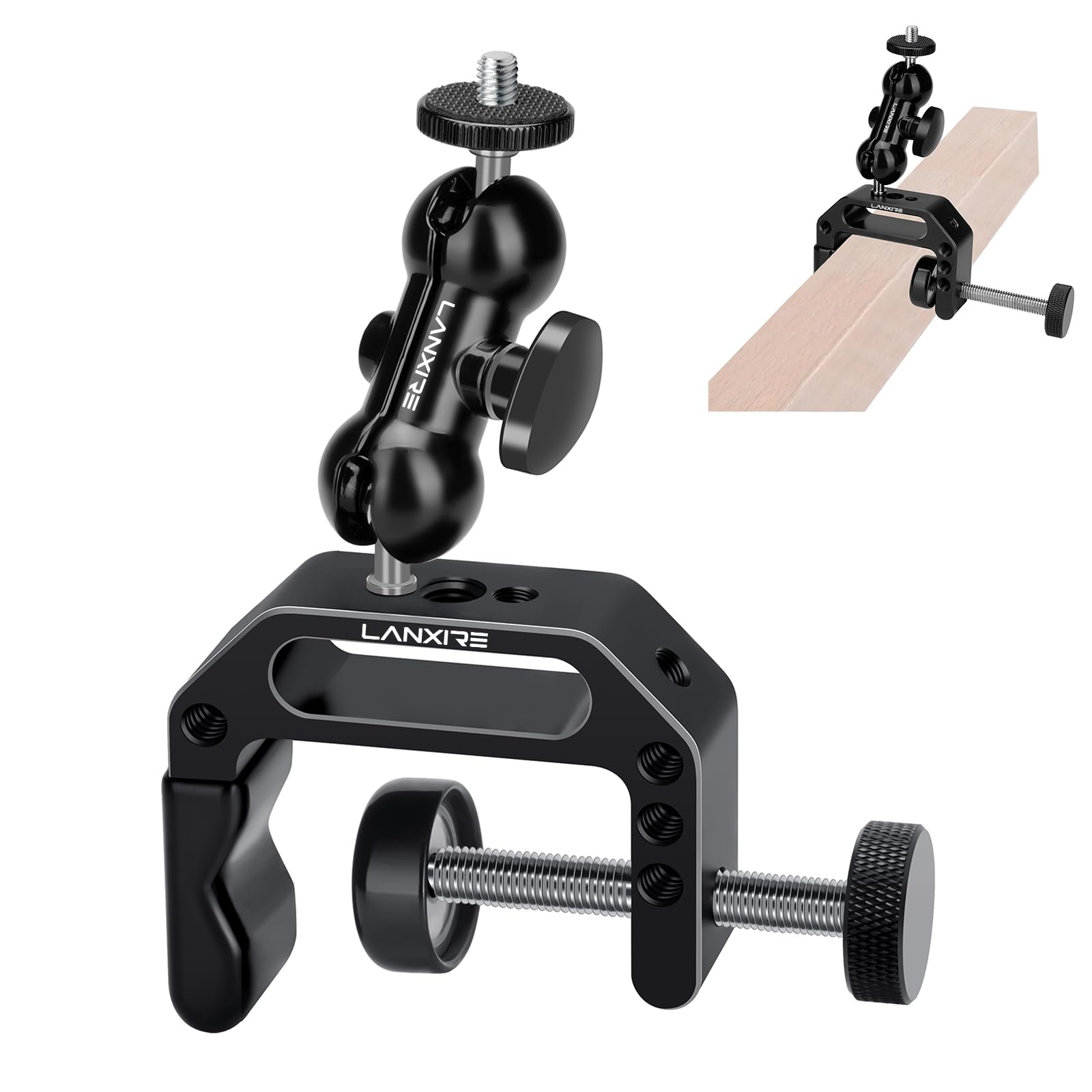 Lanxire Camera Clamp Mount C Clamp With Magic Arm - Perfect For Fence, Desk, Tripod, Monitor, Light, Gopro, Insta360, Dslr - Essential Tool For Outdoor Projects, Broadcasting, Photography