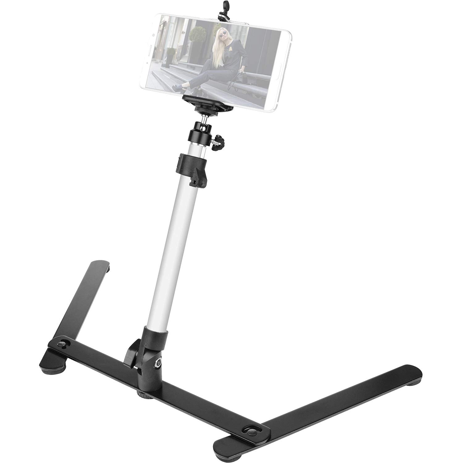 Chromlives Photo Copy Stand Pico Projector Stand With Phone Clamp Overhead Phone Mount Phone Stand Mini Tripod Adjustable Tabletop Monopod Stand Compatible With Smart-Phone