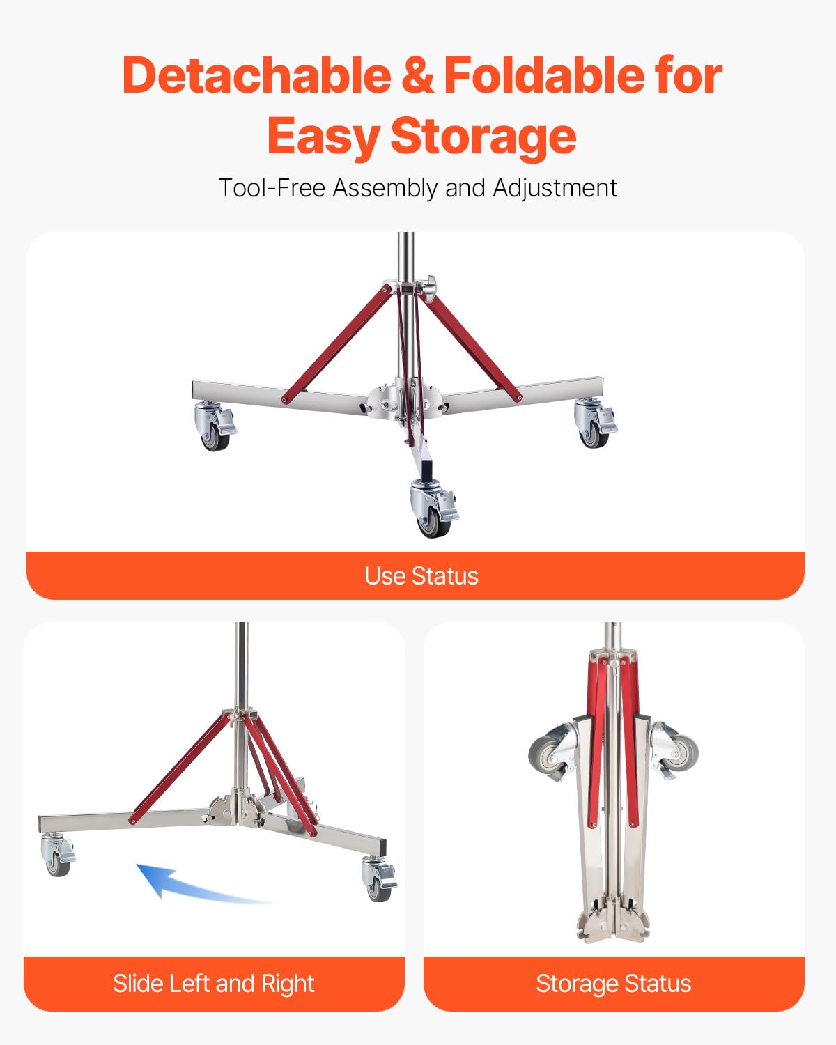 Vevor Heavy Duty Light Stand With Casters, Max Height 10.5 Ft/320 Cm, Adjustable Tripod Stand With Stainless Steel, Photography Wheeled Base Stand, For Studio Softbox, Monolight, Reflector Shooting