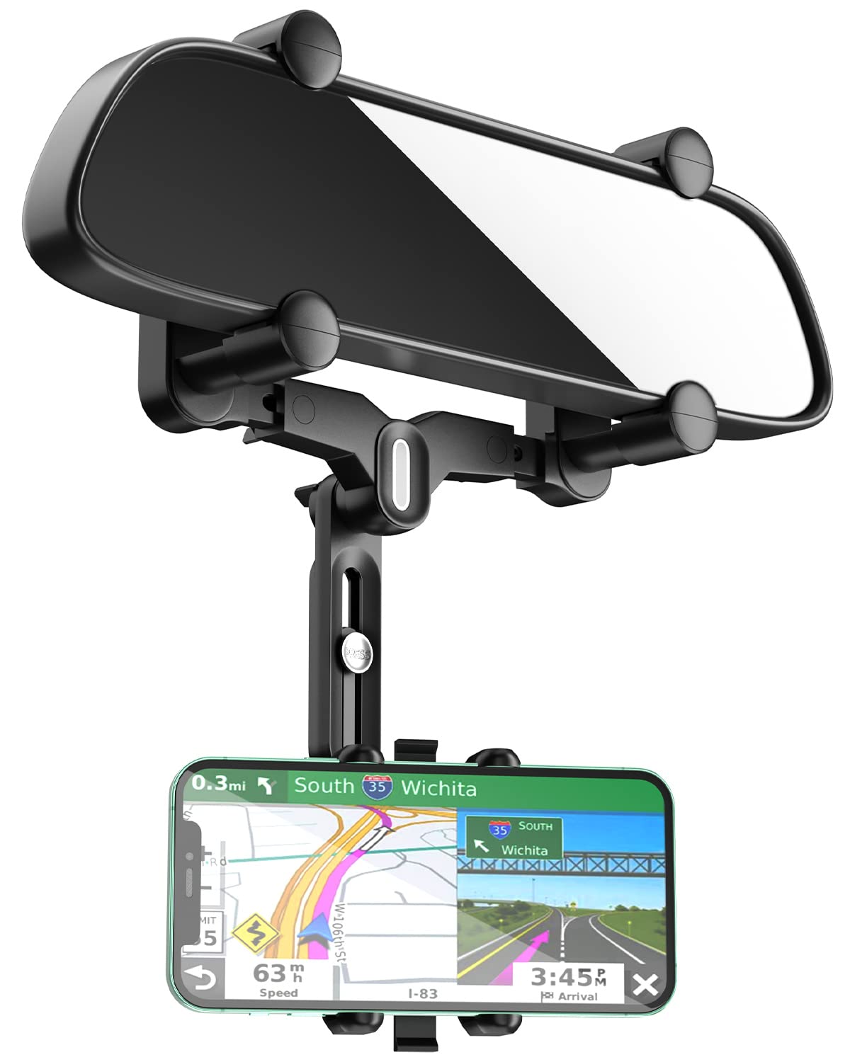 Jocosa Rear View Mirror Phone Holder, 360° Rotatable And Retractable Universal Mount, Cell Car Phone Mount Fit For Iphone Samsung All Phone