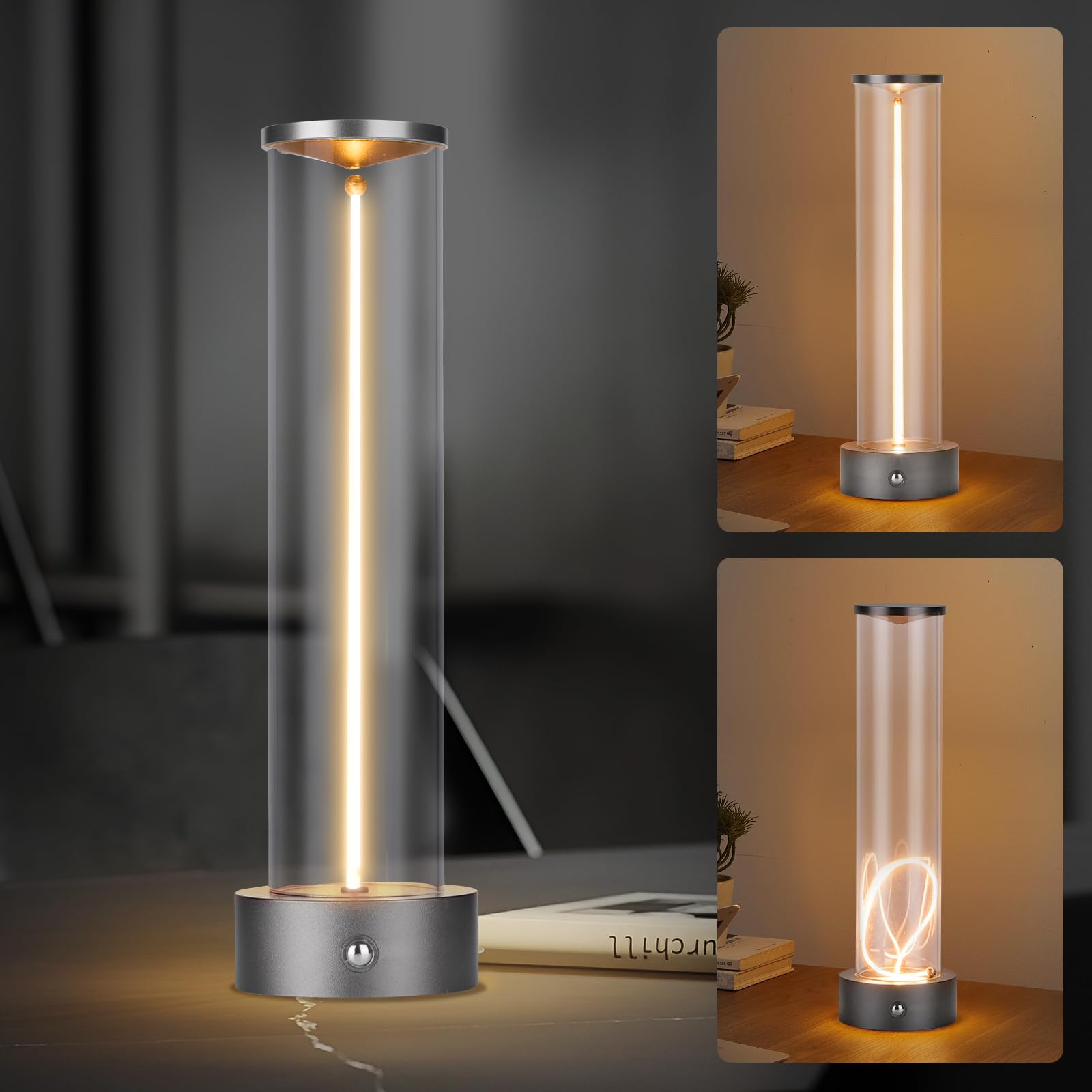 Hapygi Mini Minimalist Tabe Lamp With Breathing Effect, Cordless Led Desk Lamp Rechargeable Modern Night Lights Portable Lamp For Gaming, Home Office, Bedroom, Living Room, Kitchen, Bar, Restaurant (Grey)