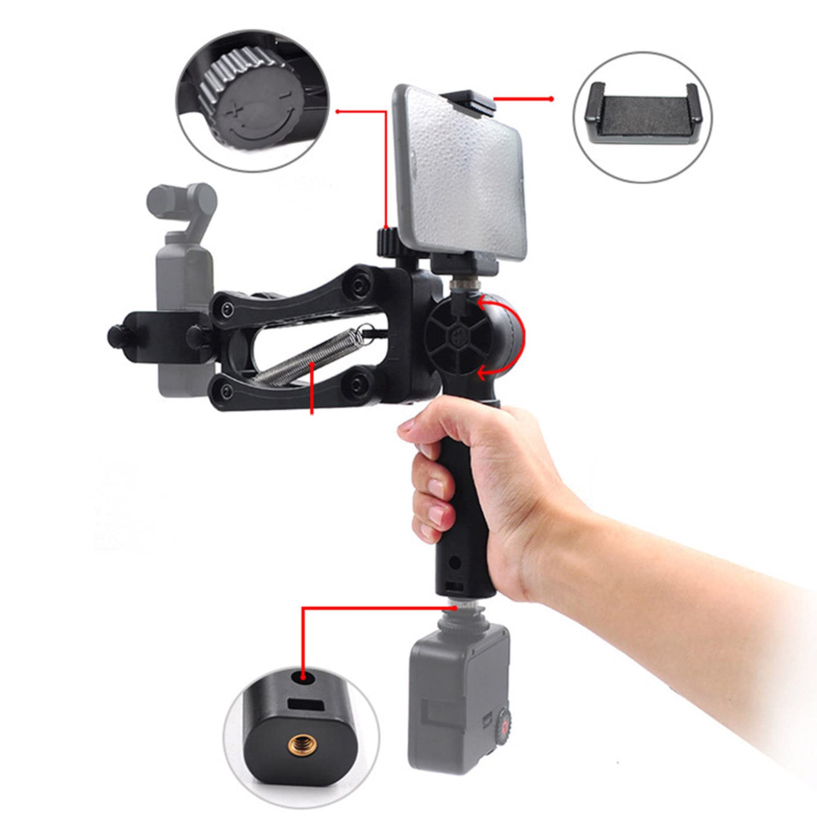 Fuchooky Osmo Mobile 3 Z Axis Stabilizer Handle Grip With Spring Damping Multiple Handheld Modes Abs Compatible Square Round Oval Handles