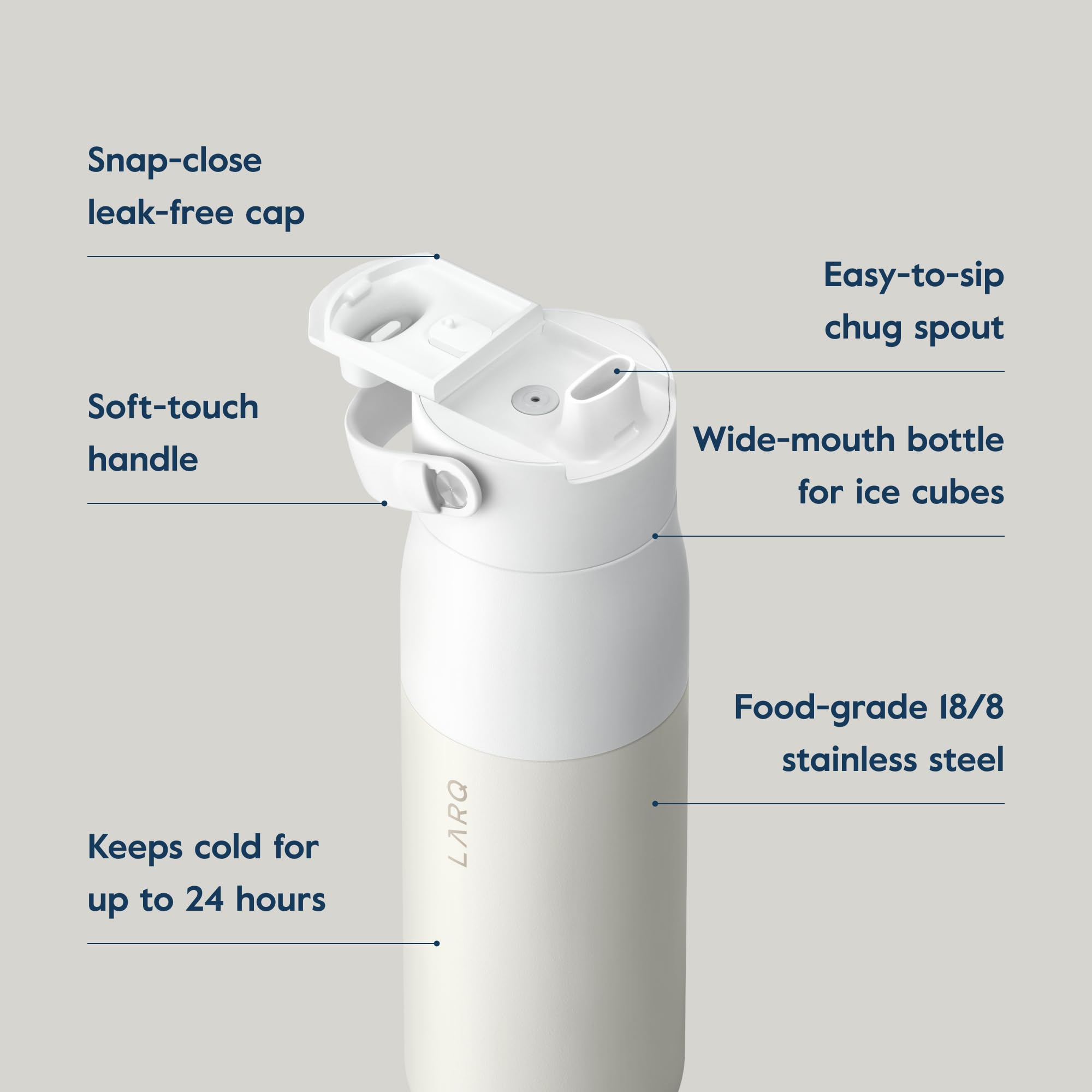 Larq Bottle Swig Top 23Oz - Insulated Wide Mouth Stainless Steel Water Bottle With Built-In Silicon