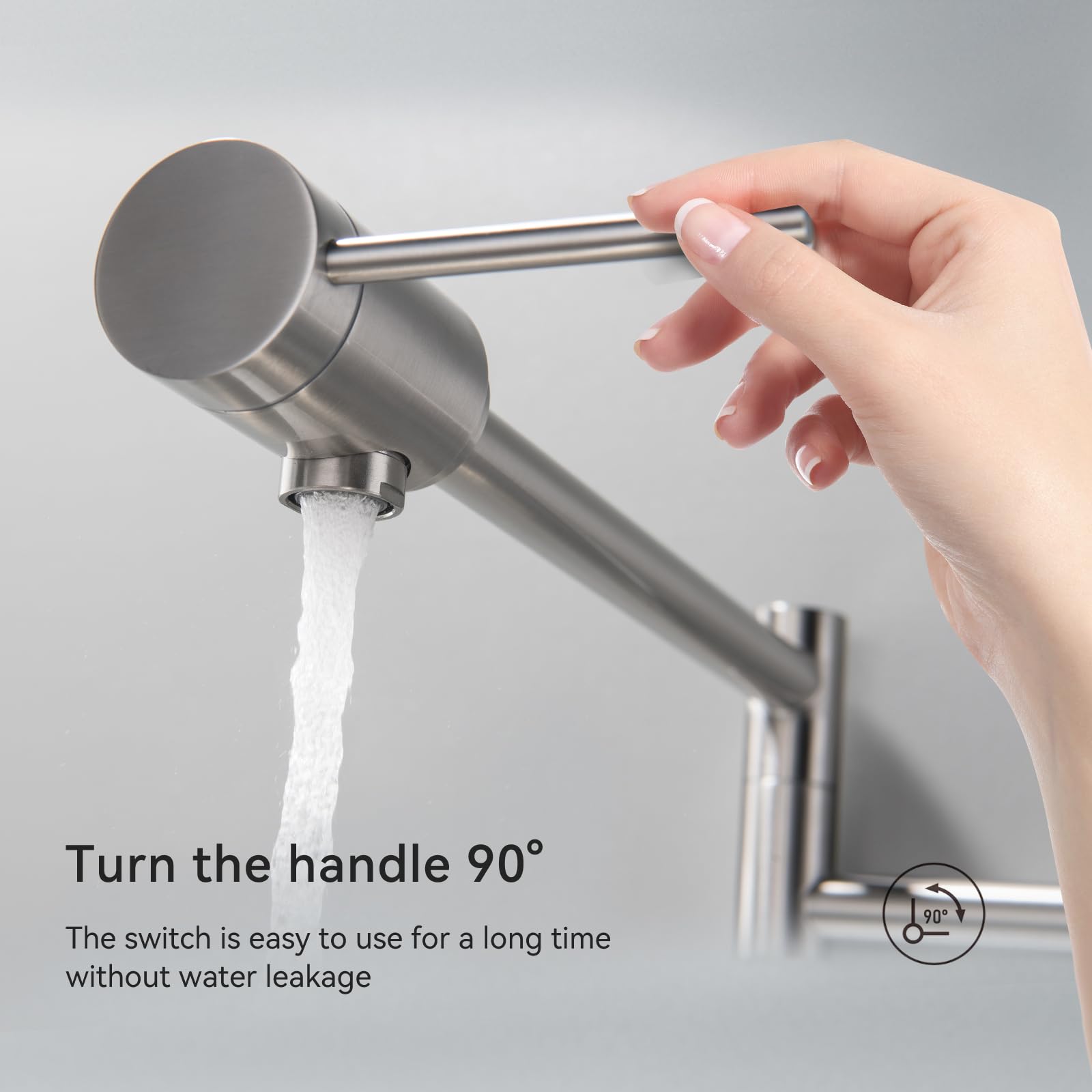 Mr. Faucet Wall Mount Kitchen Pot Filler Faucet 360° Swivel Folding Swing Arm Built-In Bearing Joint Technology, For Kitchen Stove, Coffee Station, Bar Filler&Water Station(Brushed Nickel)