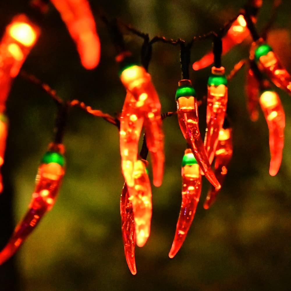 Behiller Christmas Decorations Solar Garden Lights Outdoor, 23Ft 50Led Red Chili Pepper For Mexican Fiesta Decor,Waterproof Solar Christmas Lights For Tree/Lawn/Patio/Yard/Home/Party/Porch Decor