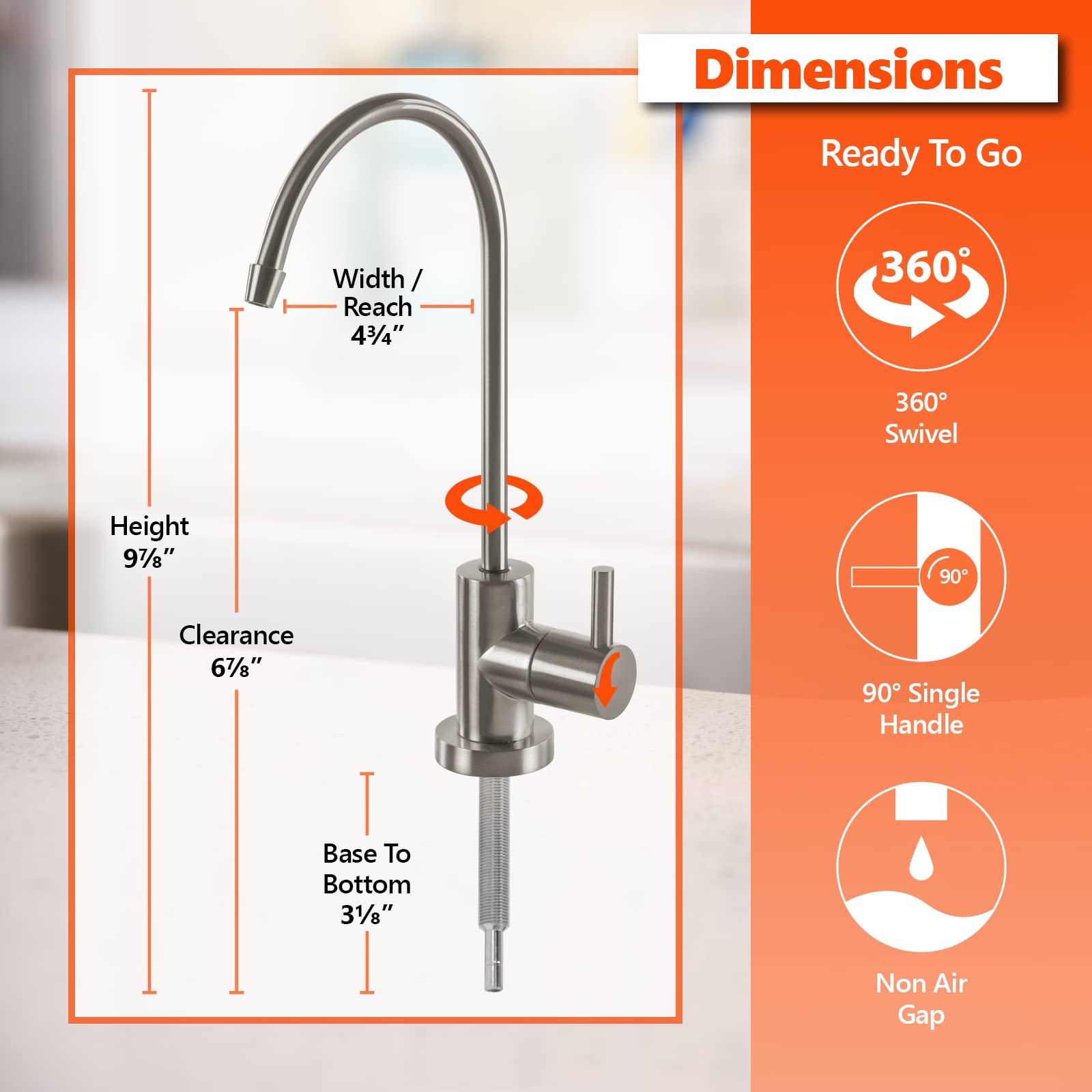 Express Water Modern Water Filter Faucet – Brushed Nickel Coke-Shaped Faucet – 100% Lead- Drinking Water Faucet – Compatible With Reverse Osmosis Water Filtration Systems