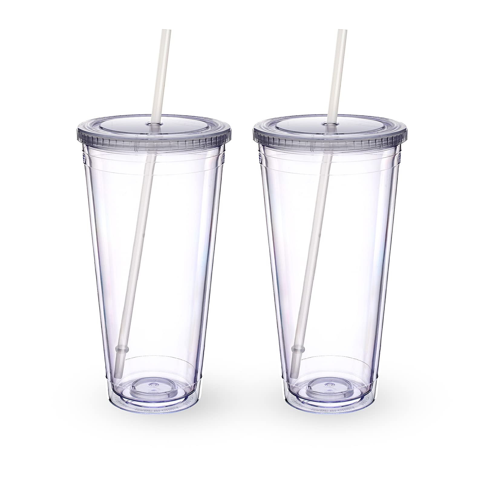 Zukro Clear Acrylic Tumbler With Straw And Lid 32 Oz, Double Walled Insulated Reusable Plastic