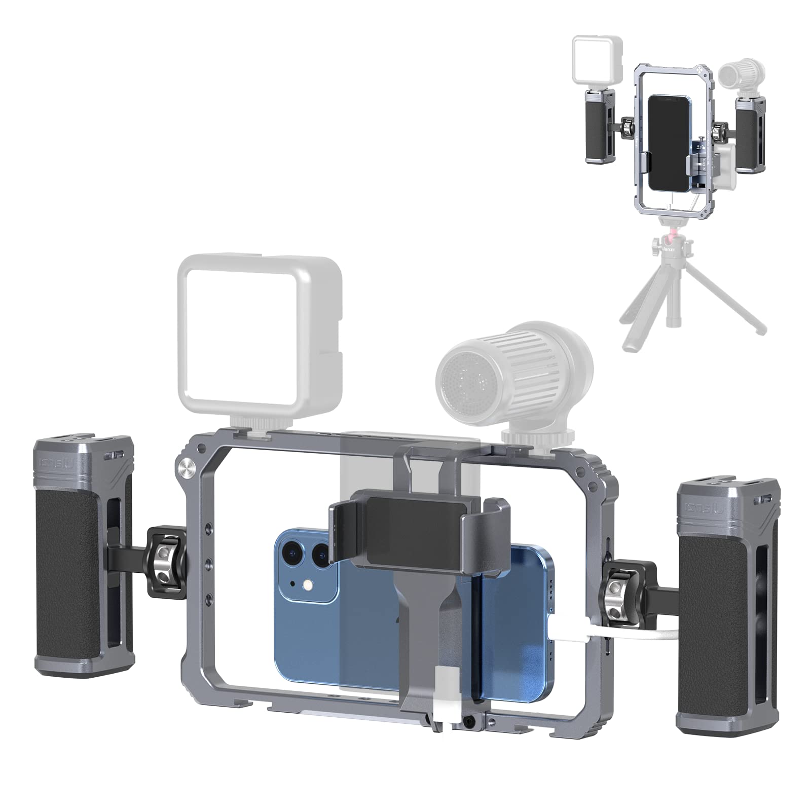 Ulanzi Universal Phone Video Rig Kit With Handles, Aluminum Handheld Stabilizer Phone Video Filmmaking Grip For Video Maker Videographer With Cold Shoe For Iphone 16 15 14 13 Mini Pro Max 8 Plus