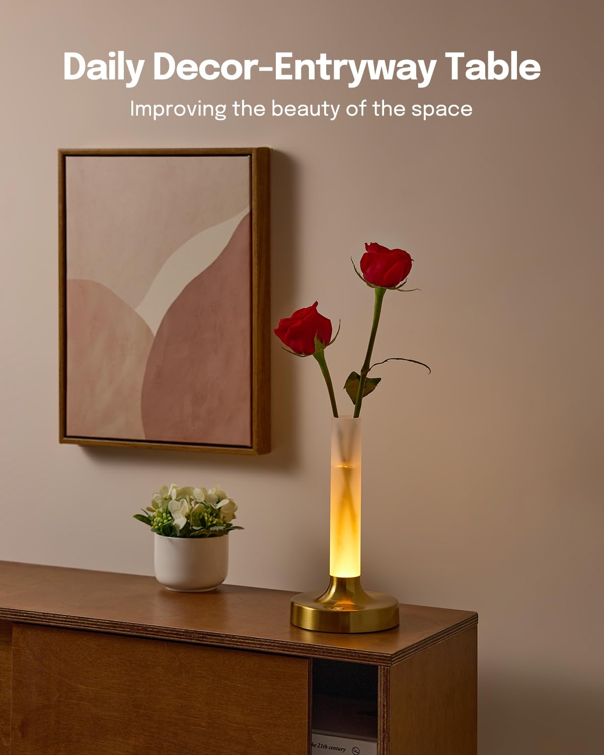 Lalavon Gold Flower Table Lamp, Rechargeable Cordless Touch Lamp With 3 Light Modes, Small Battery Operated Vase Lamp (Flower Not Included)