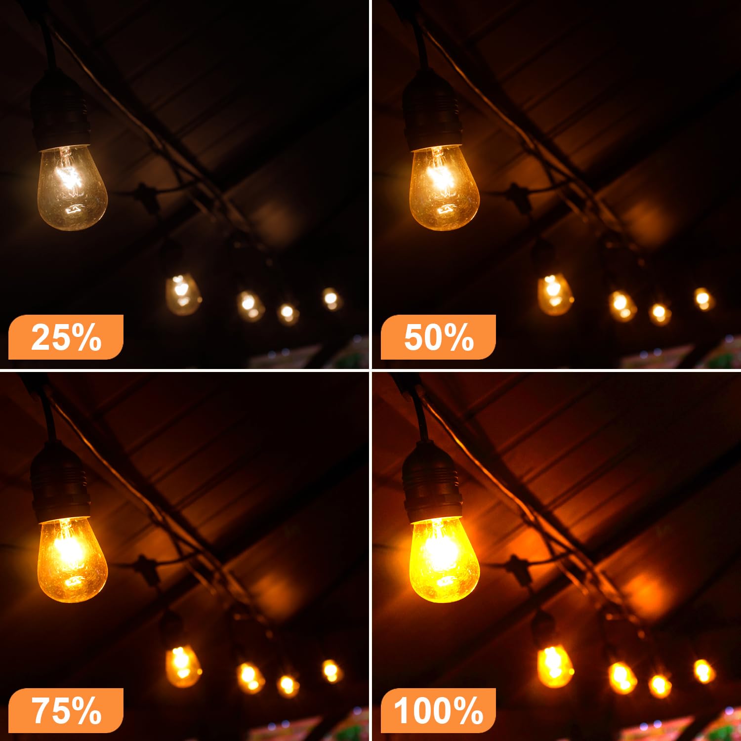 Sunthin 50 Pack Dimmable 1W S14 Replacement Led Bulbs, 2700K Warm White Waterproof Outdoor String Lights Vintage Filament Bulb, Shatterproof E26 Screw Base Edison Light Bulbs