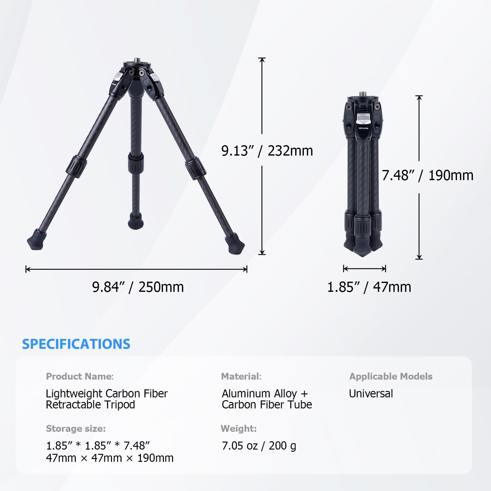 Mechrig Carbon Fiber Tripod With 3-Stage Angle Adjustment, Retractable Lightweight Handheld Stand For Dslr Mirrorless Camera Vlogging – 1/4” Screw & Snow-Ready Spiked Feet-6