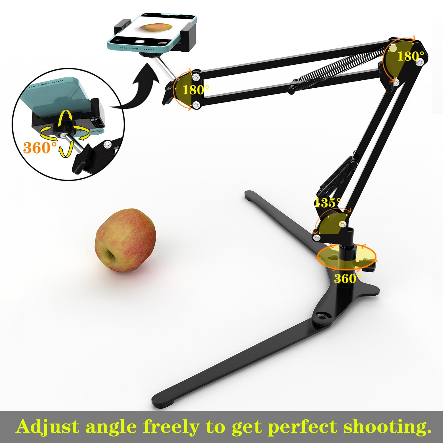 Mlsac Overhead Phone Mount With Holder, Phone Stand For Recording, Adjustable Tabletop Stand For Live Streaming Online Video And Food Crafting Demo Drawing Sketching