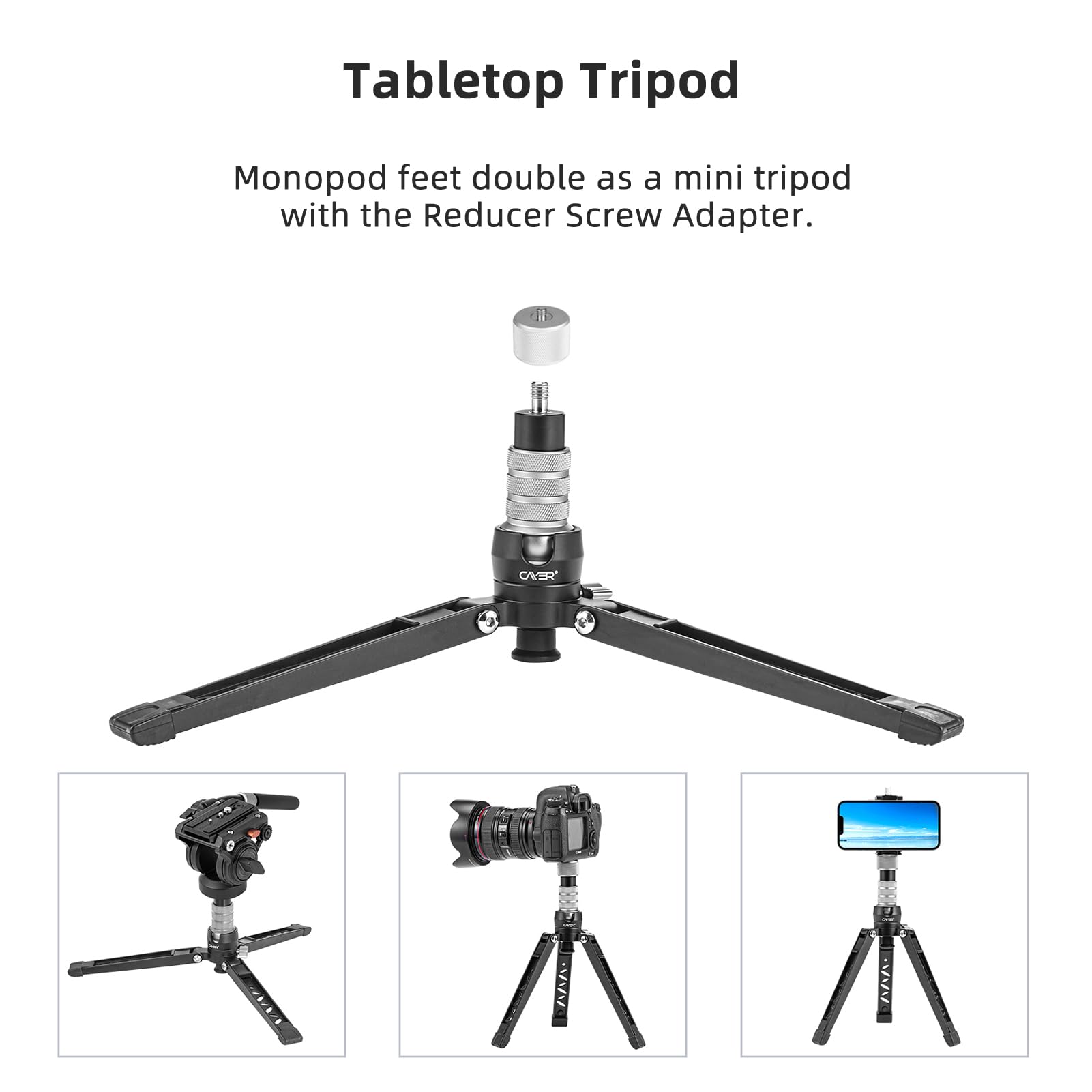Cayer Cf34 Carbon Fiber Camer Monopod Kit, 72 Inch Professional Telescopic Video Monopods With Video Fluid Head And Folding Support Base For Dslr Video Cameras Camcorders, Plus 1 Extra Sliding Plate