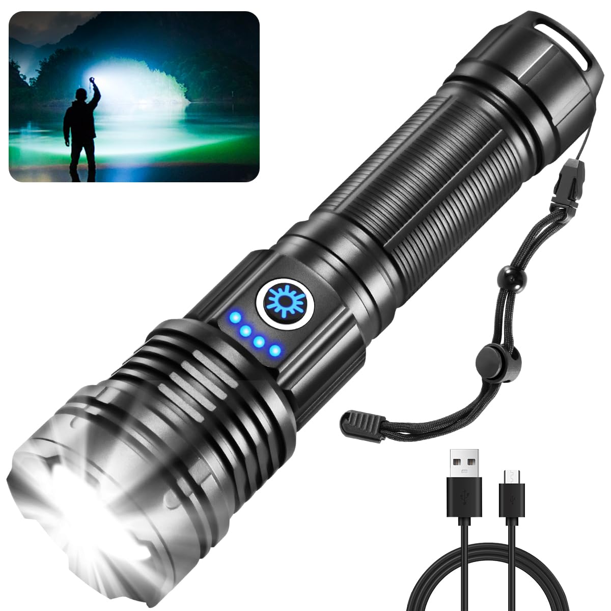 Wopkdupk Super Bright Flashlights High Lumens, 1000000Lm Rechargeable Flashlights, 5Mode Led Flashlight, Adjustable Focus Tactical Flash Light, Powerful Flash Lights For Home, Camping, Emergencies