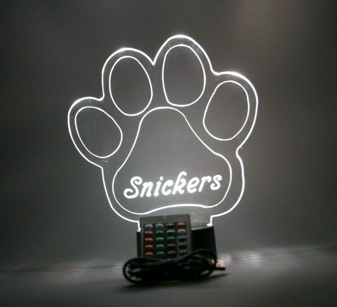 Mirror Mania Paw Print Light Up Lamp Led Personalized Animal Puppy Dog Paw Print Engraved Table Lamp - It'S Wow, With Remote, 16 Color Options, Dimmer, Engraved, Great