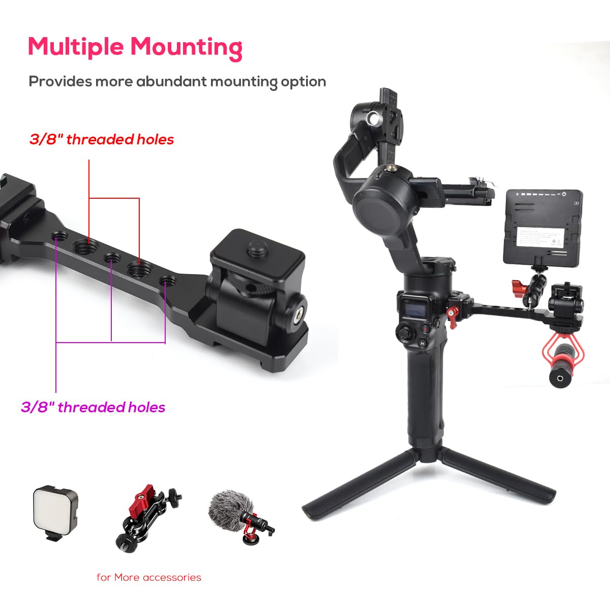 Eaxanpic Adjustable Gimbal Monitor Mount Phone Mount With Quick Release Nato Clamp Cold Shoe Mount For Dji Ronin Rs 4 / Rs 4 Pro/Rs 3 / Rs 3 Pro/Rs 3 Mini/Rs 2 / Rsc 2 Stabilizers (Dark Red)