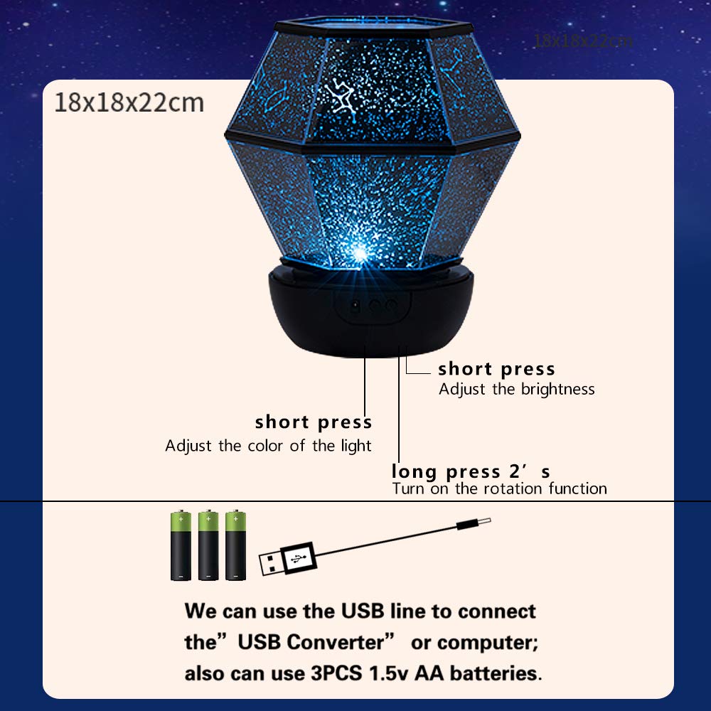 Stars Lamp Star Night Light Projector For Kids,360°Rotating,Usb Cable Star Peojector Lamp For Decorating Birthdays, Christmas Party, Best  For Baby’S Bedroom