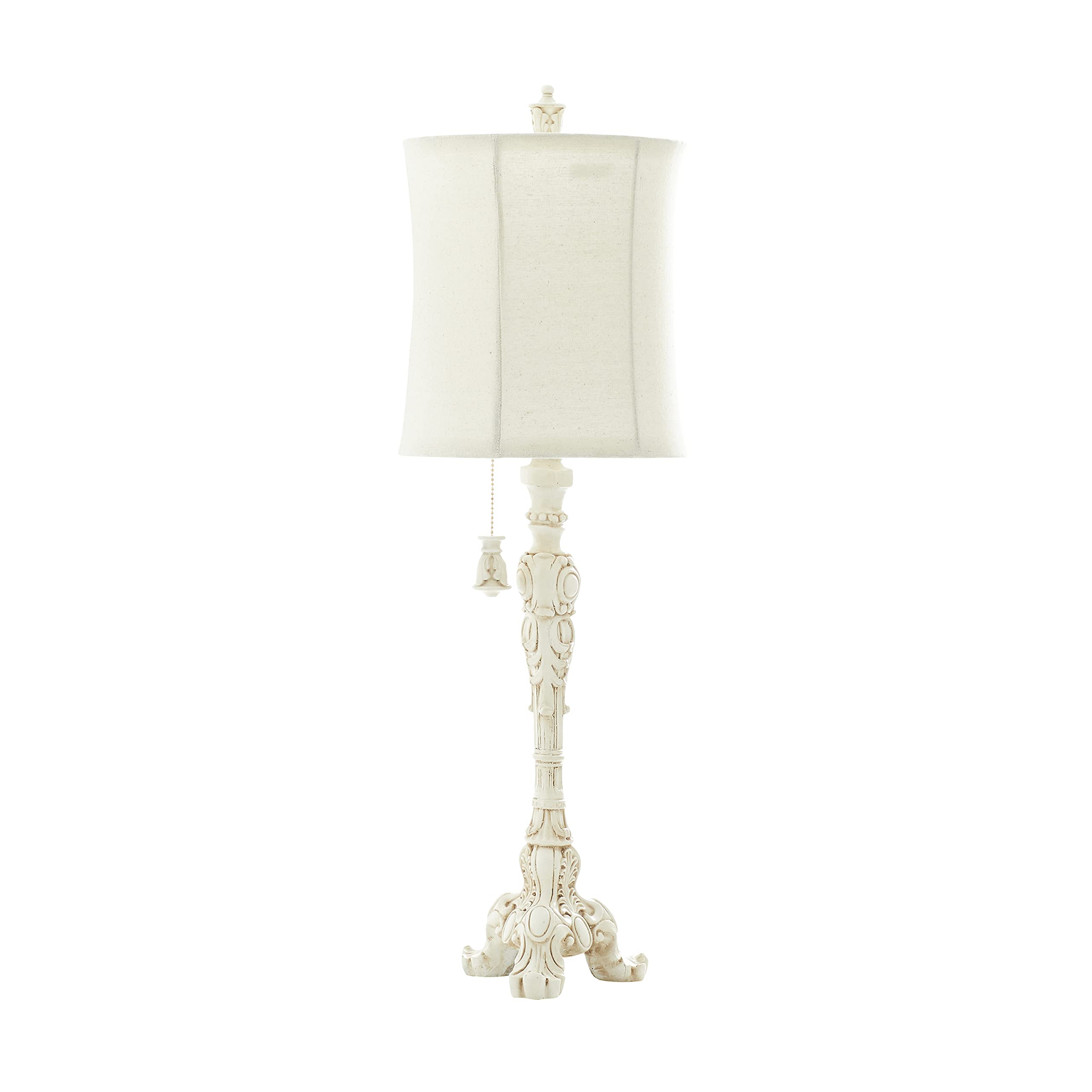 Deco 79 Polystone Room Buffet Lamp Antique Style Table Lamp With Drum Shade, Lamp 7" X 7" X 31", Cream
