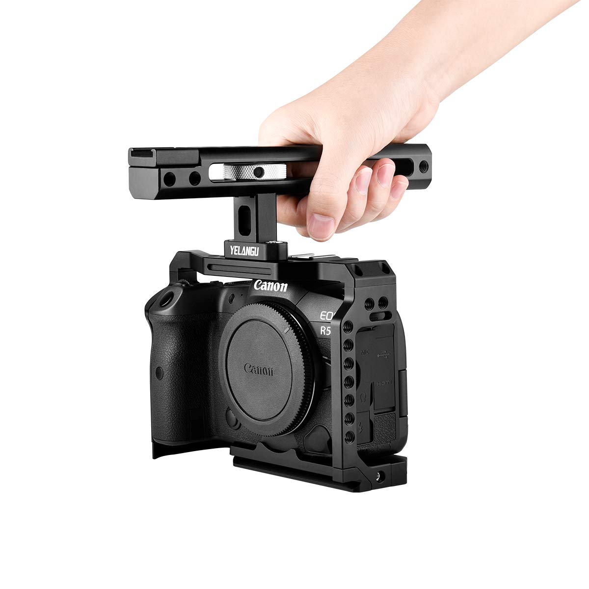 Kamthing Aluminum Video Camera Cage Stabilizer For Canon Eos R5 R6 With Top Handle Grip Multiple 1/4" 3/8" Screw Mount (Cage With Top Handle)