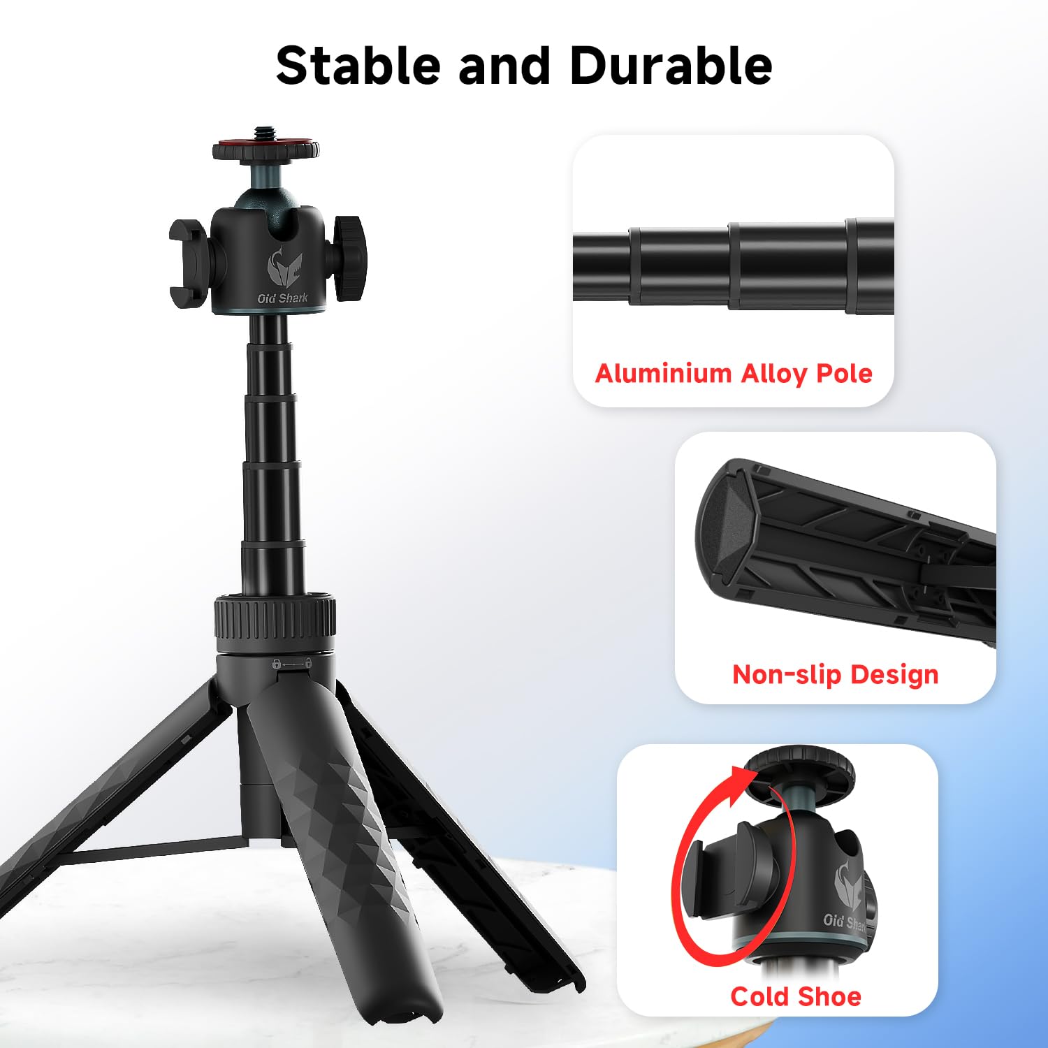 Oldshark Extendable Mini Camera Tripod With 360° Ball Head, 4 Levels Adjustment Cold Shoe Metal Table Tripod, Lightweight Portable Travel Selfie Stick With 1/4 Inch Screw For Dslr Action Camera