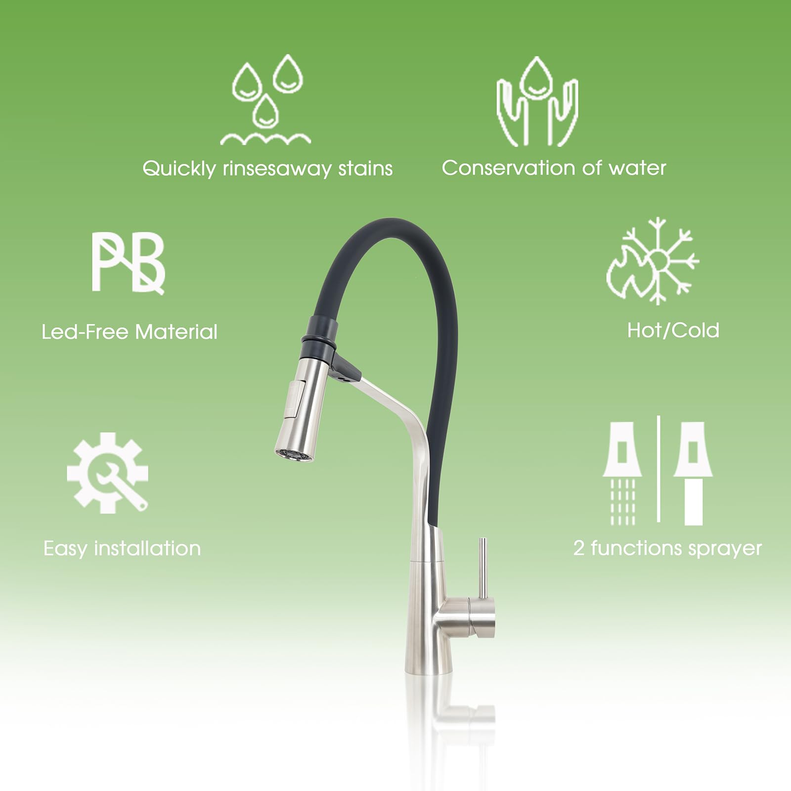 Trywell Kitchen Faucets With Side Sprayer Single Handle Pull Out Hose Magnetic Docking Faucet Stainless Steel Kitchen Sink Commercial Faucet（Cw-118E,Brushed）