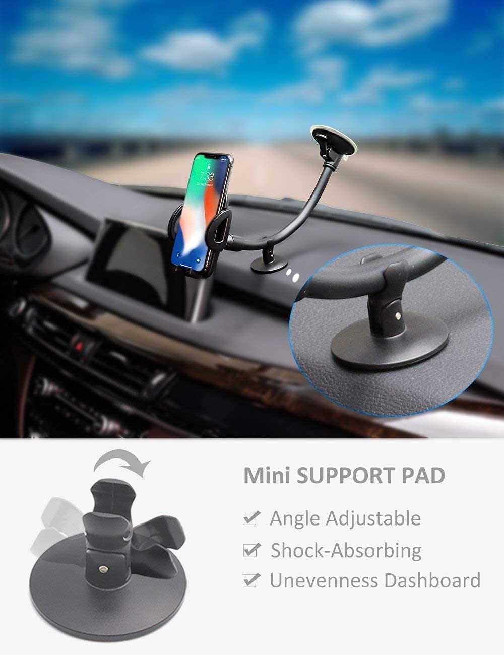 Exshow Portable Electronic Device Mount, Black, Compatible With Iphone 11 Pro Max/11/Xs Max/Xs/Xr/X/8 Plus/8/7 Plus/7/6S Plus/6S/Se