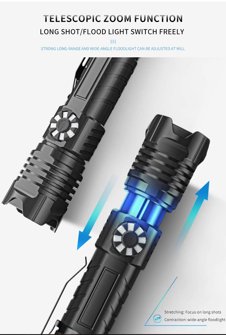 Junchi Super Bright Led Flashlight Usb Rechargeable,Xhp99 1200000 Lumens Tactical Flash Light With 4 Modes Stepless Dimming Zoomable Waterproof Powerful Handheld Torch For Camping Hiking Emergency