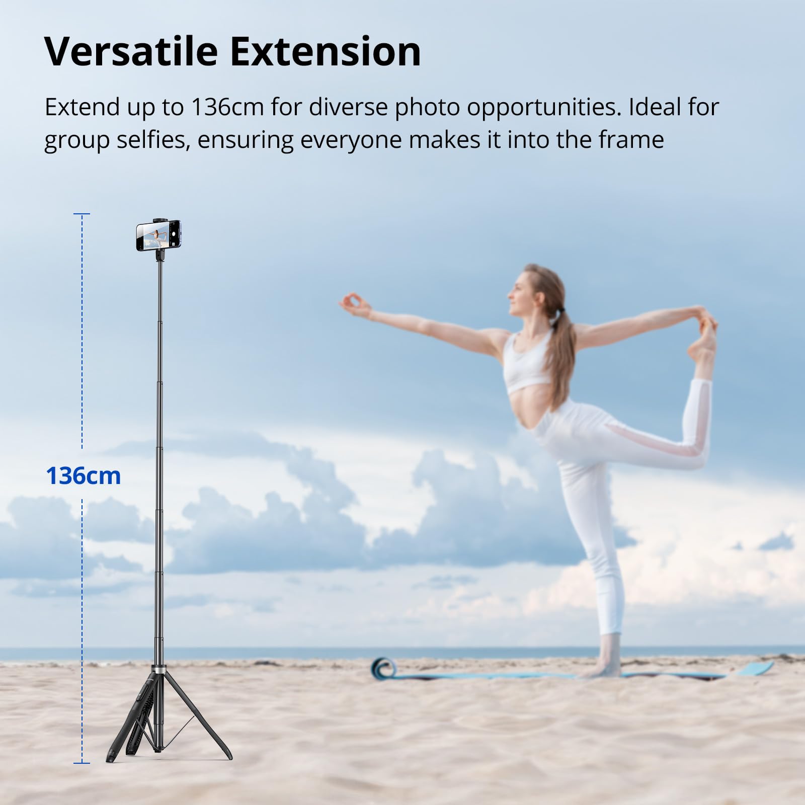 Syncwire 53.5" Phone Tripod, Selfie Stick Tripod With Bluetooth Remote, All-In-One Aluminum Phone Tripod Stand For 4”-7” Iphone And Android Smartphones, Black