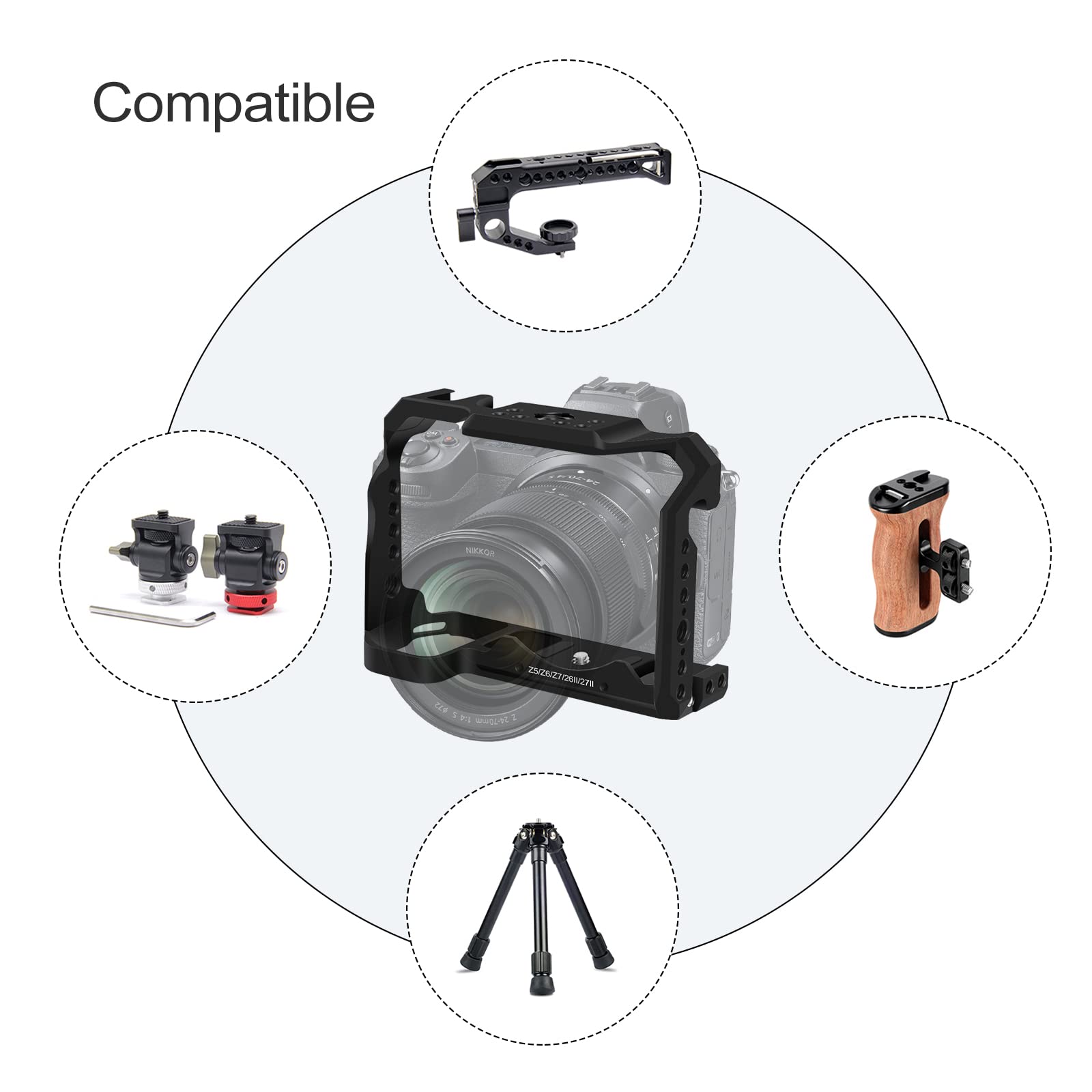 Fugasun Z5/Z6/Z6 Ii/Z7/Z7 Ii/Z6 Iii Camera Cage Stabilizer,Z5/Z6/Z6 Ii/Z7/Z6 Iii/Z7 Ii Cage Stabilizer For Nikon Z6 Iii/Z7 Ii Camera Case With Cold Shoe Interface,Compatible With Arca Interface.