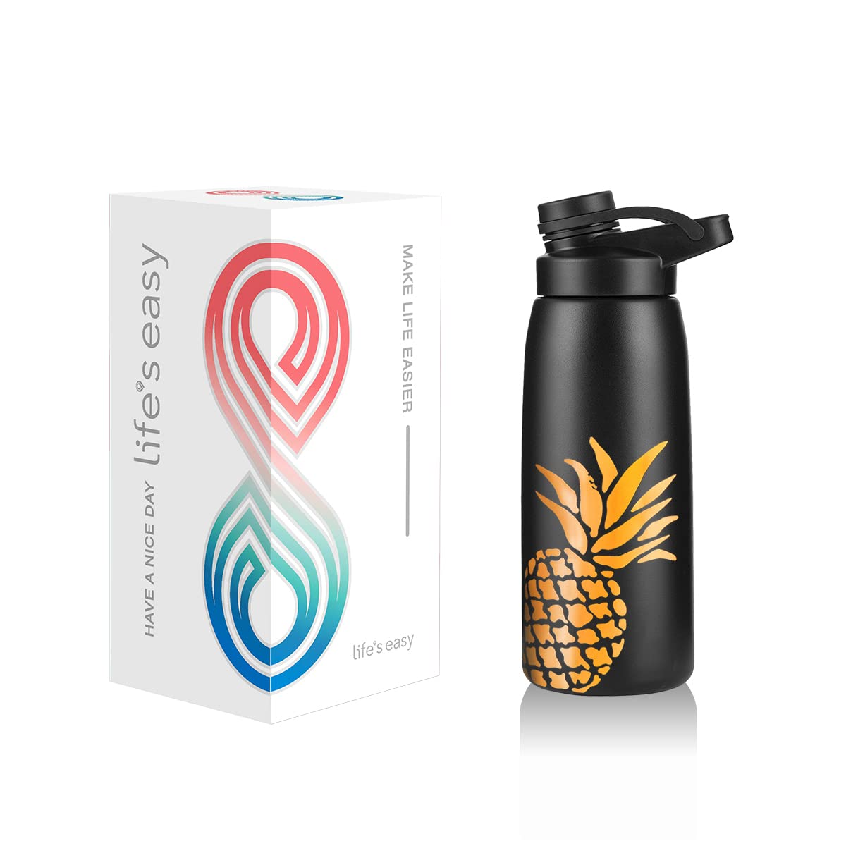 Life'S Easy Stainless Steel Water Bottle - Spout Lid Design - Double Wall Insulation And Wide Mouth
