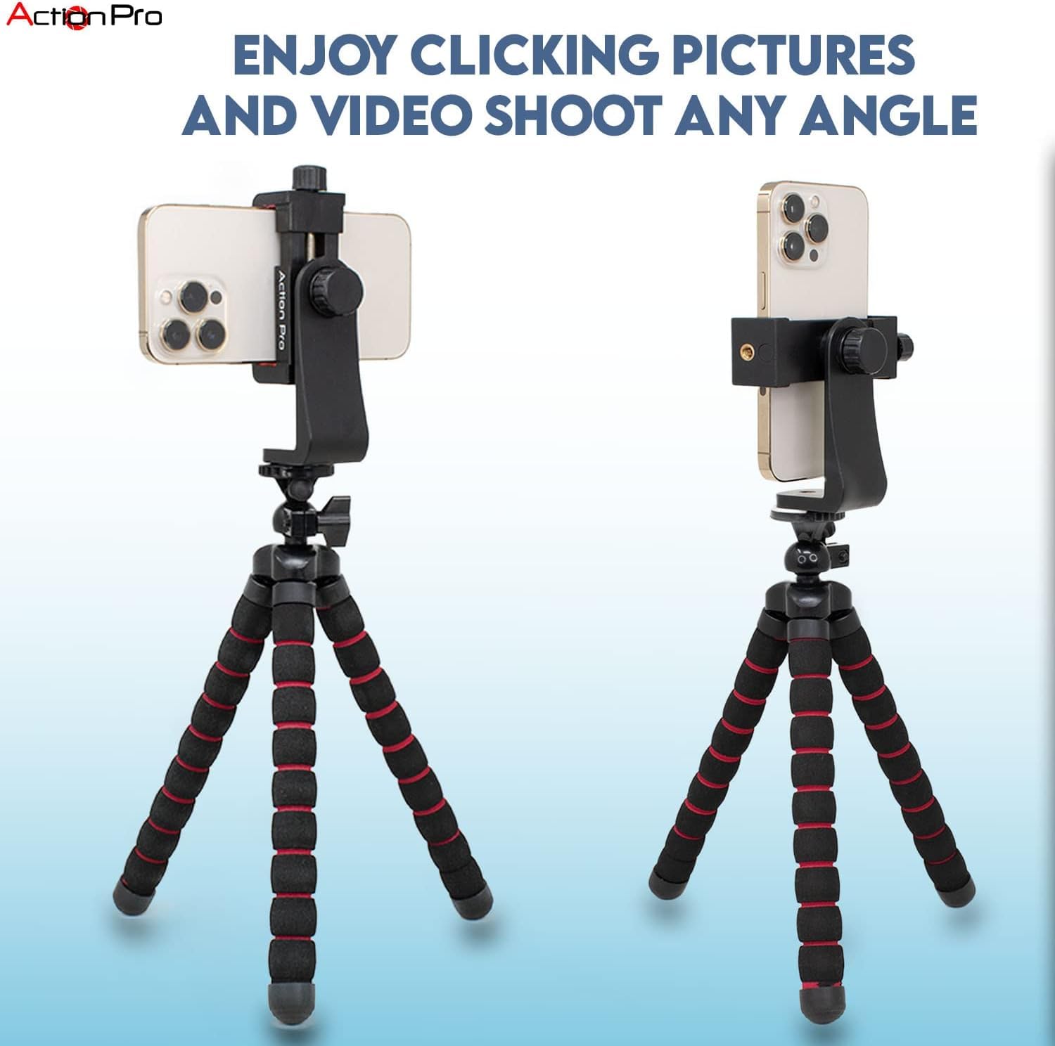 Action Pro Phone Holder/Vertical And Horizontal Tripod Mount Adapter Rotatable Bracket With 1/4 Inch Screw, Adjustable Clip For Iphone, Android Cell Phone, Selfie Stick, Camera Stand