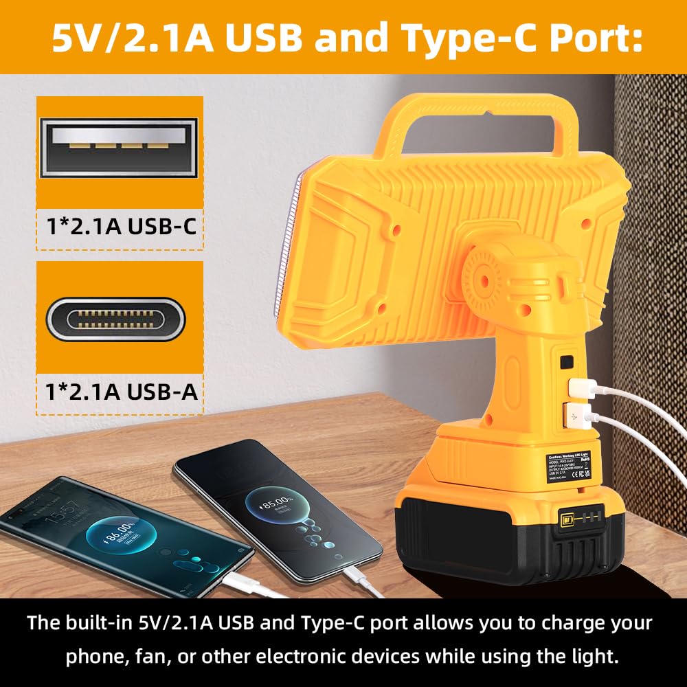 Weixblixian 4200Lm Light Compatible With Dewalt 20V Max Lithium-Ion Battery, 40W Flashlight With Usb Port, Led Work Light For Emergencies, Camping, Outdoor, Indoor(Battery Not Included)