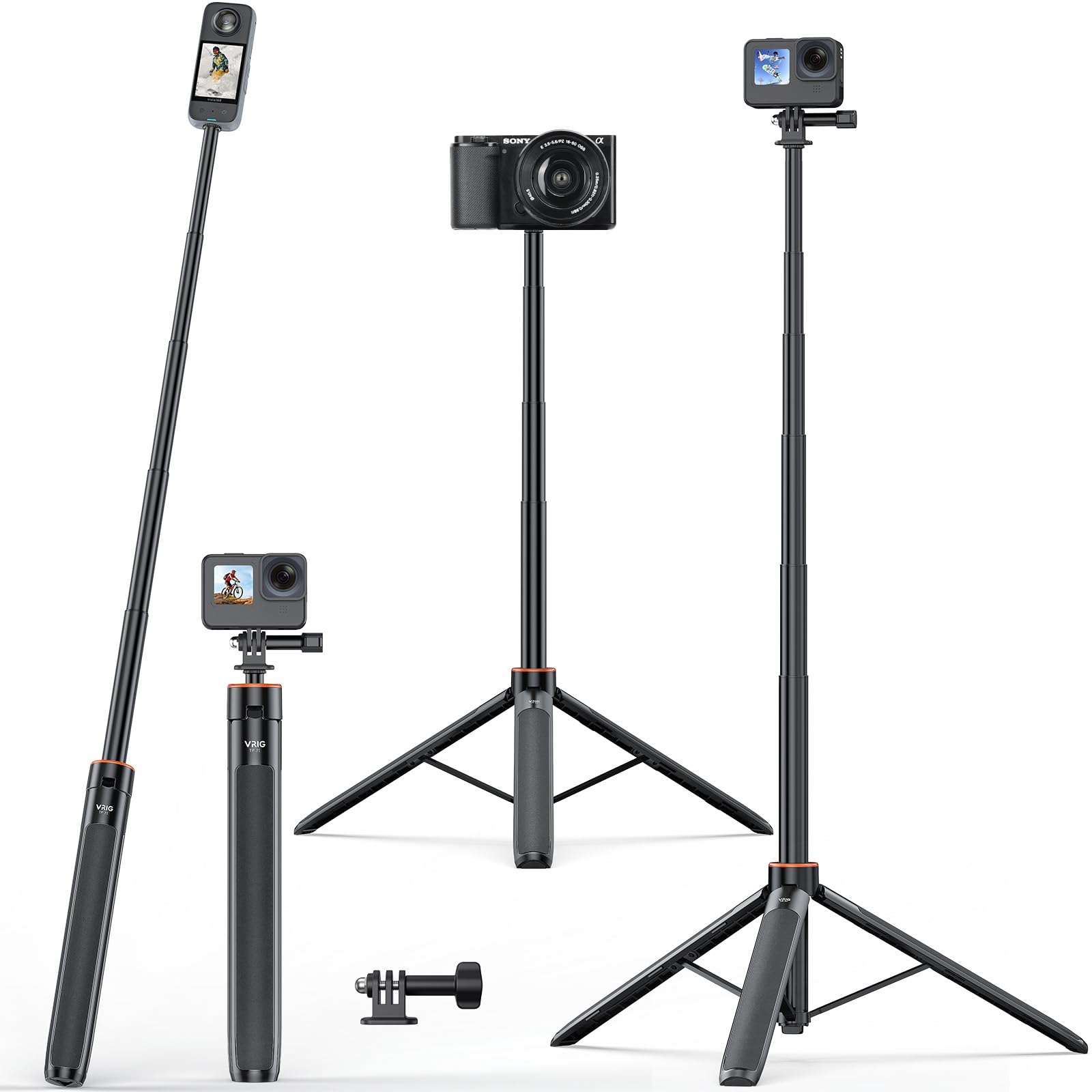 Vrig Direct Vrig 54" Extendable Camera Tripod For Insta360 X5 X4 X3 X2 Selfie Stick Tripod With 1/4" Screw Mini Portable Camera Stand Tripod For Hero 13 12 11 10/Dji Osmo Action 5Pro 4 3/Insta360 Ace Pro