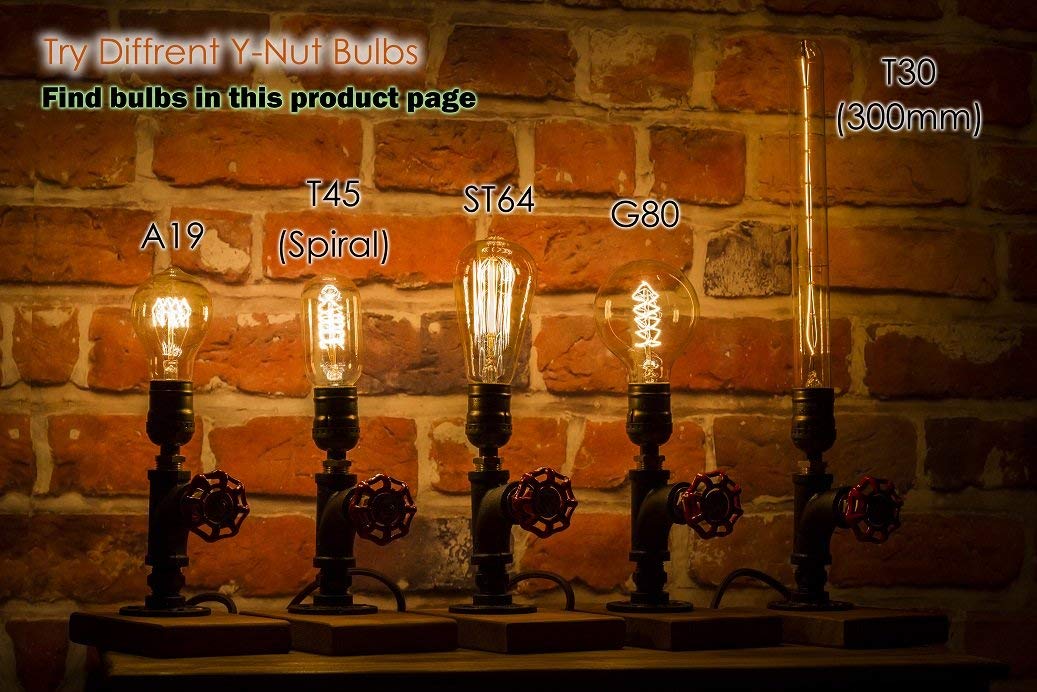 Y-Nut Steam Punk Lamp With Dimmer, Dimmable Loft Style Industrial Vintage Antique Style Light, Wood Base With Iron Piping Desk Lamp, The Professor Retro Desk Lamp Ll-013